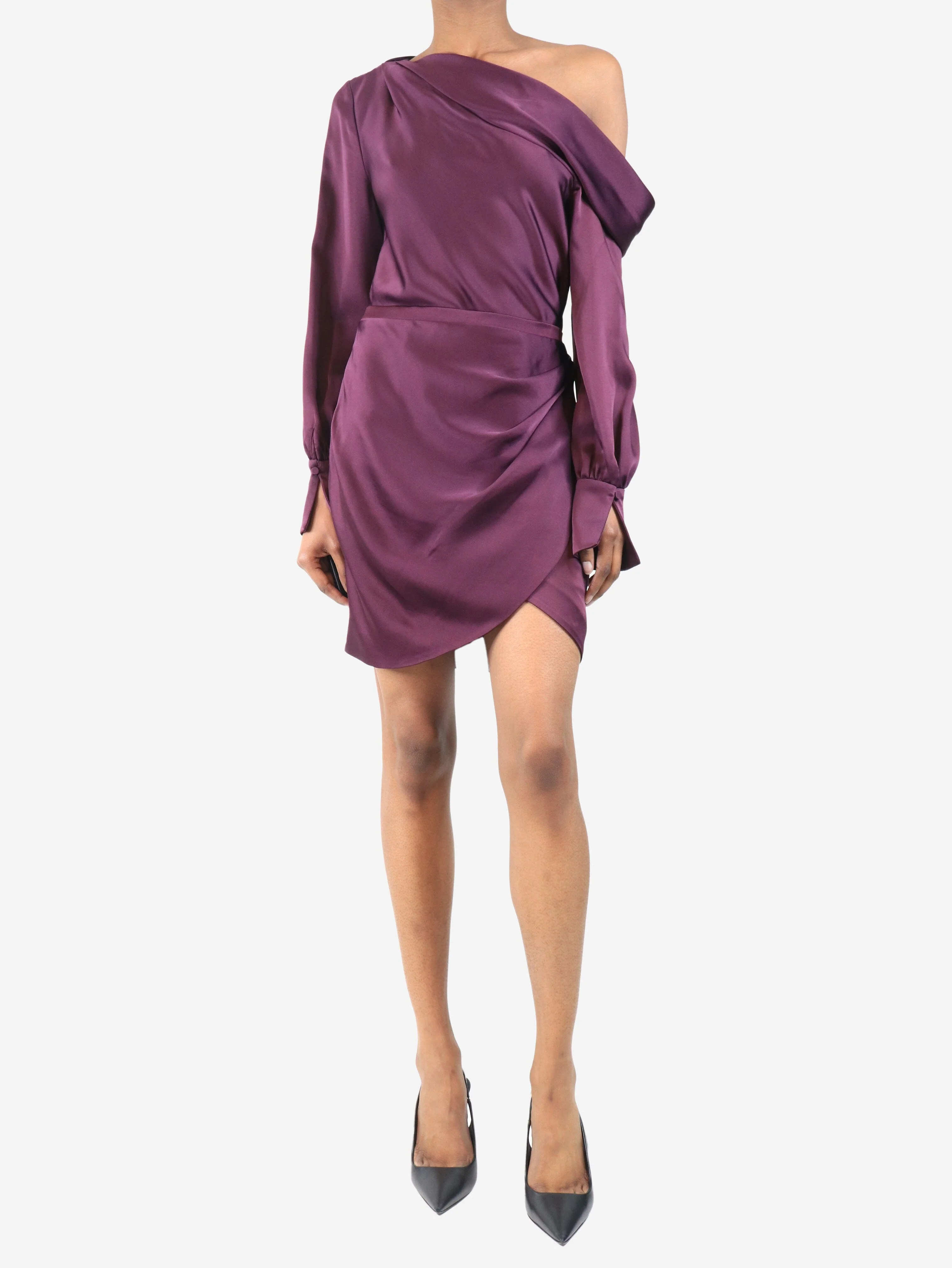 Purple satin mini dress - size UK 6