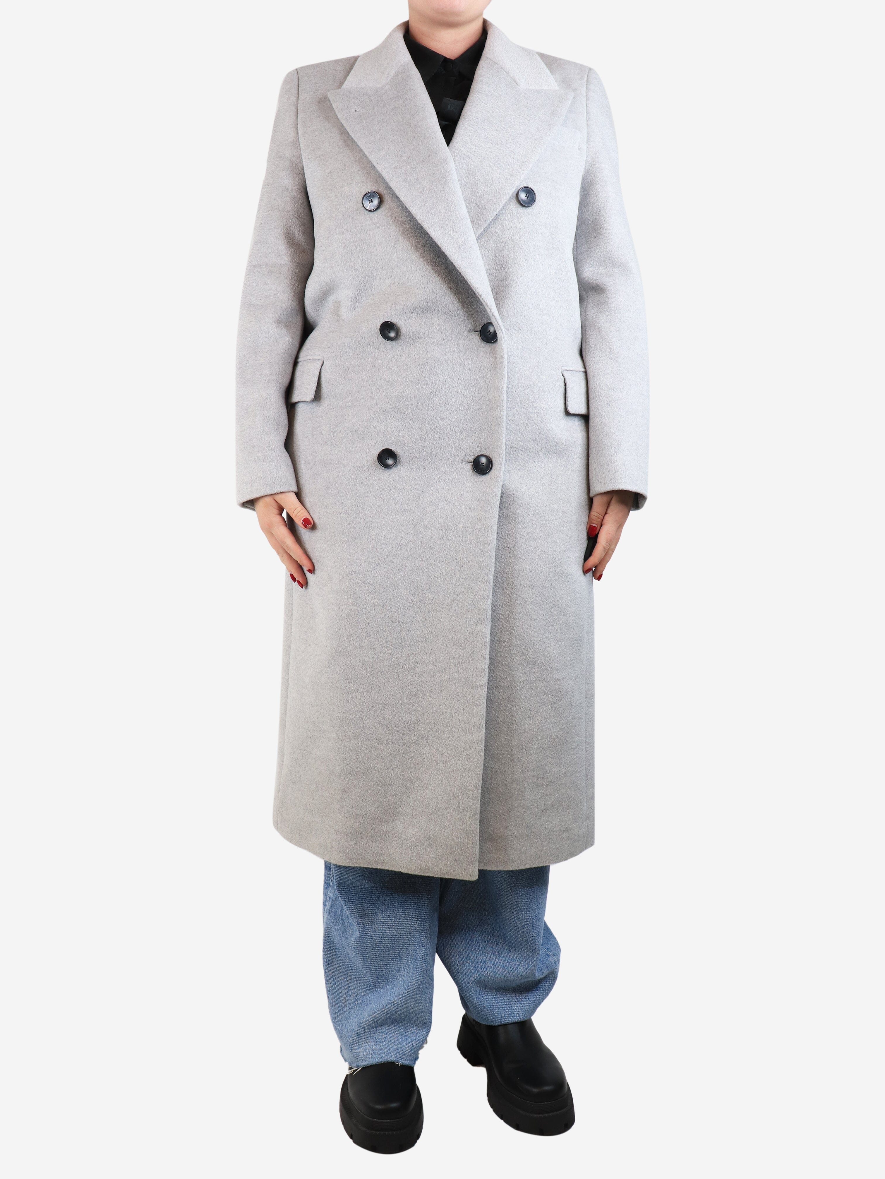 Ash grey Clichy double-breasted wool coat - size UK 12