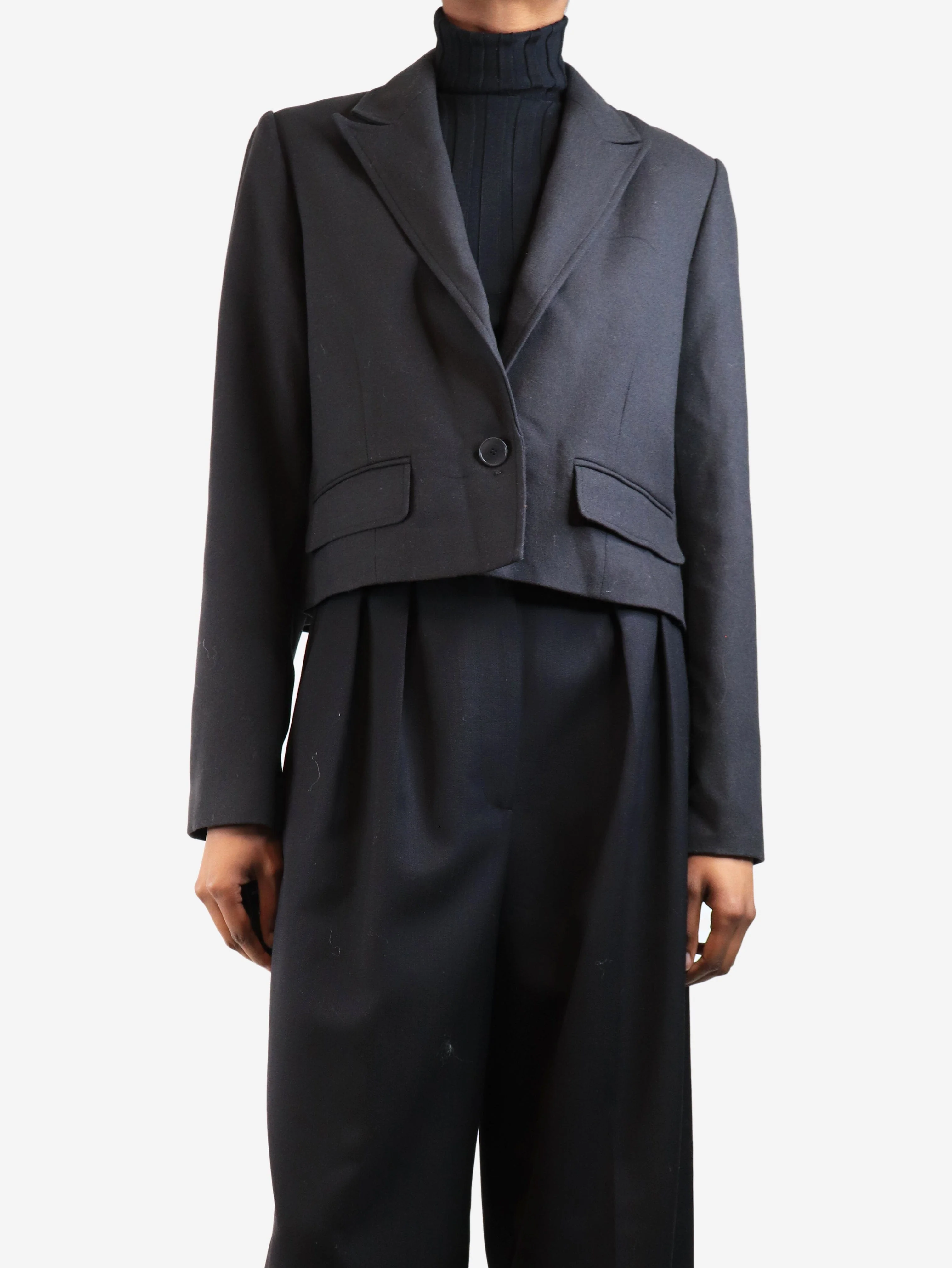 Dark smoke cropped wool blazer - size UK 6