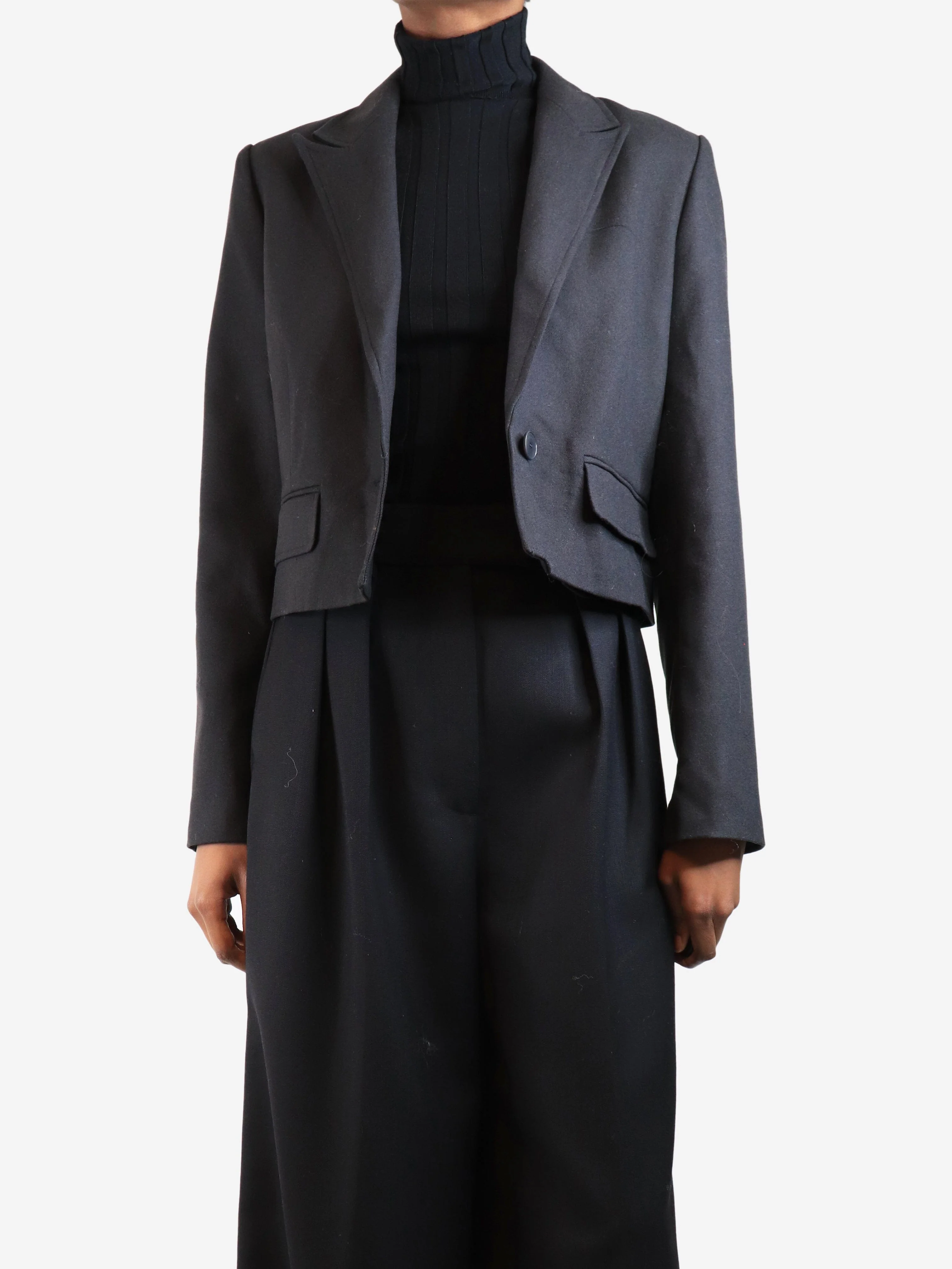 Dark smoke cropped wool blazer - size UK 6 - Image 3