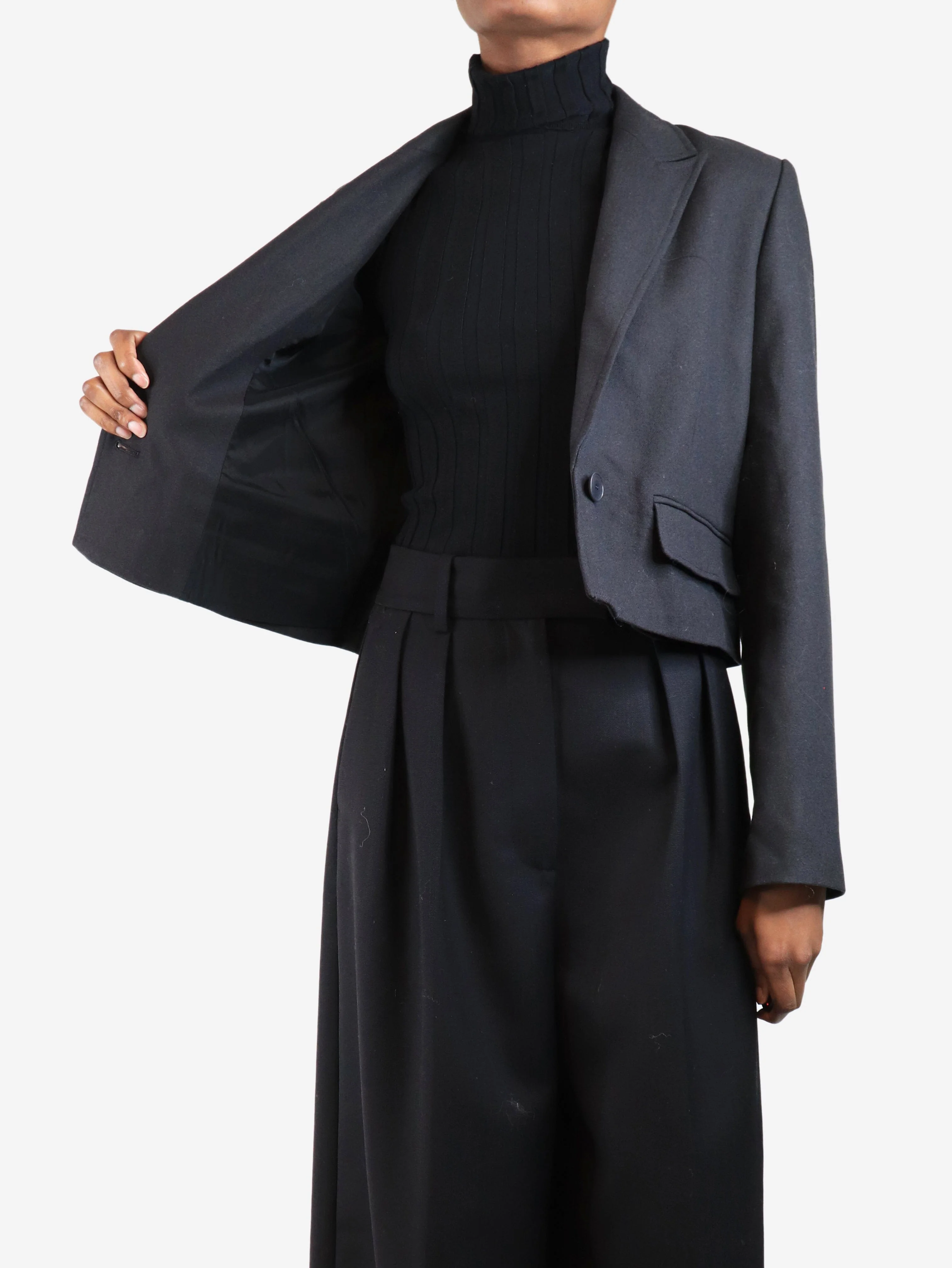 Dark smoke cropped wool blazer - size UK 6 - Image 4