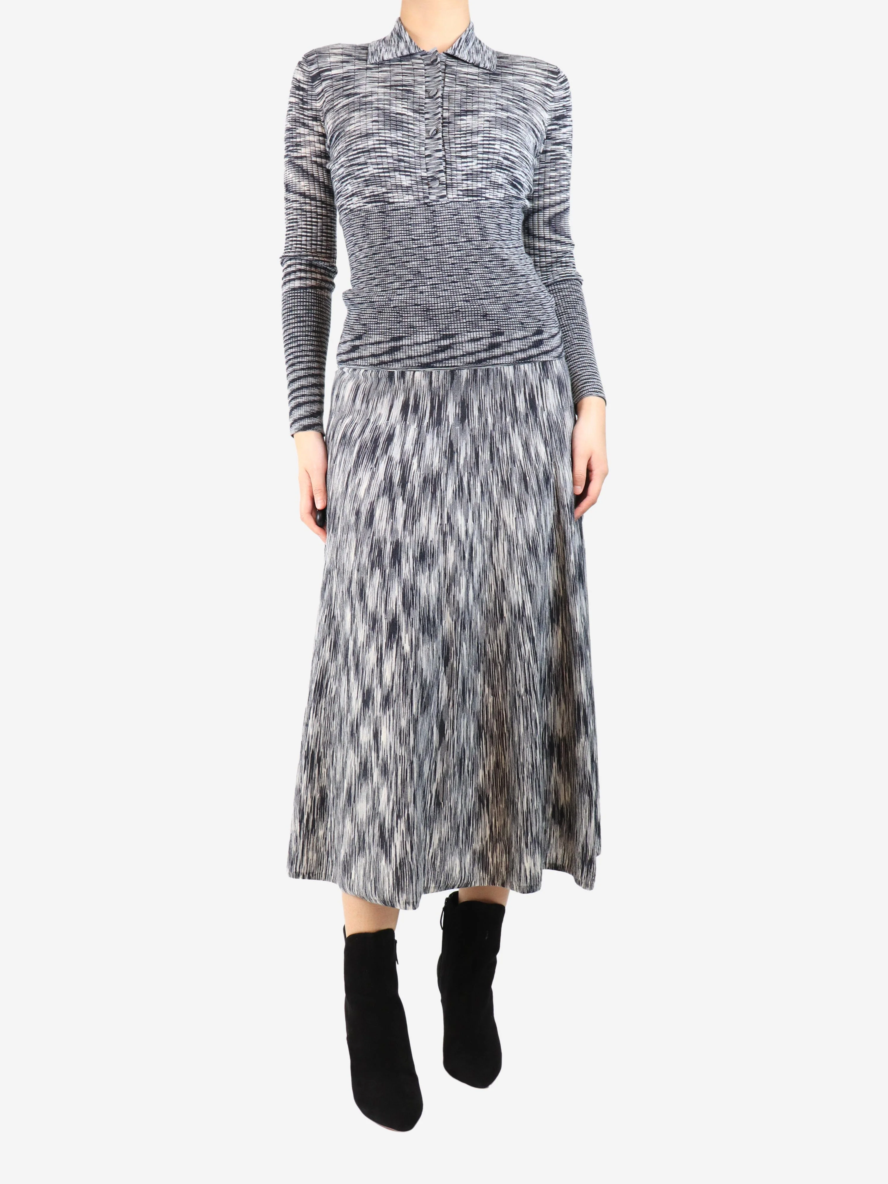 Grey merino rib-knit polo top and skirt set - size S - Image 3