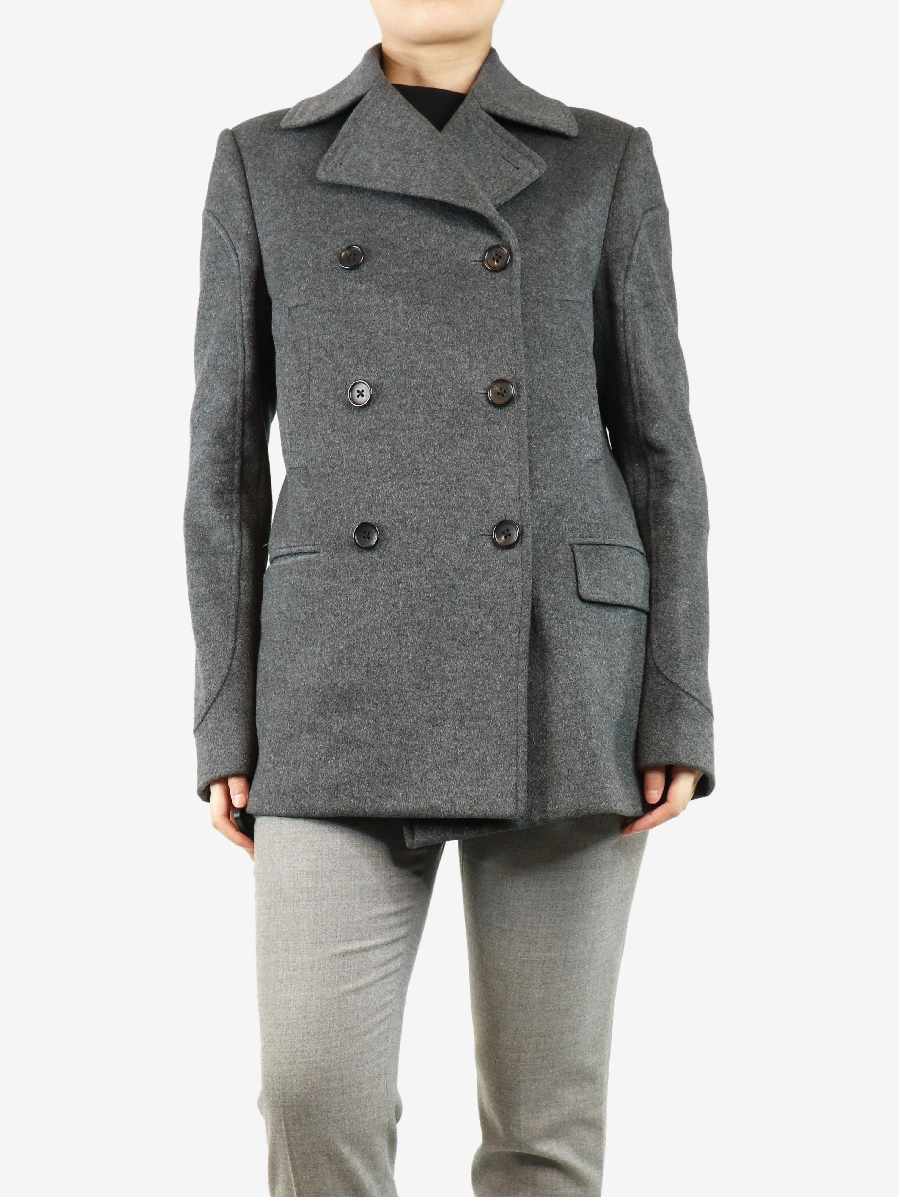 Grey relaxed wool peacoat - size UK 8