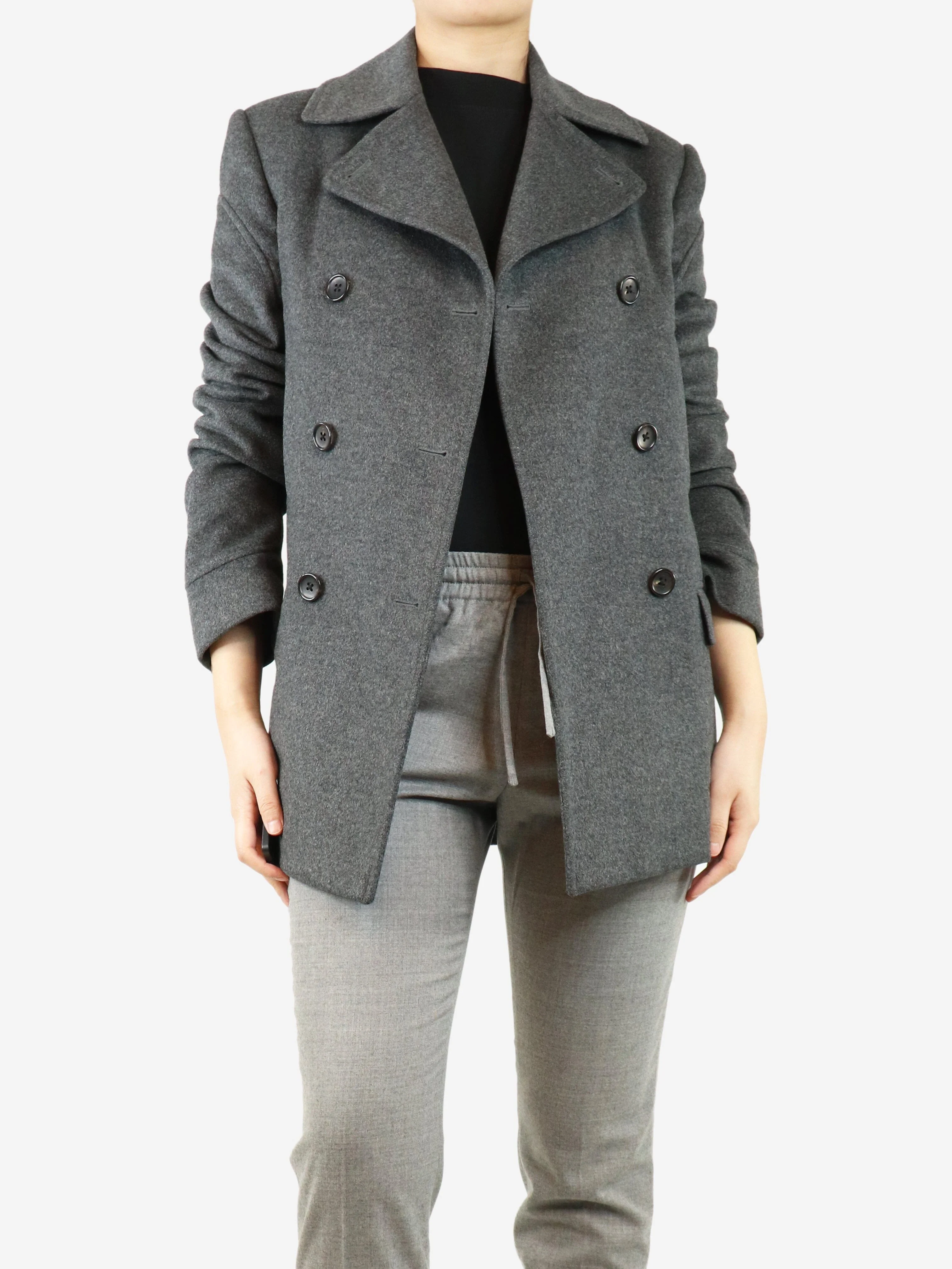 Grey relaxed wool peacoat - size UK 8 - Image 3