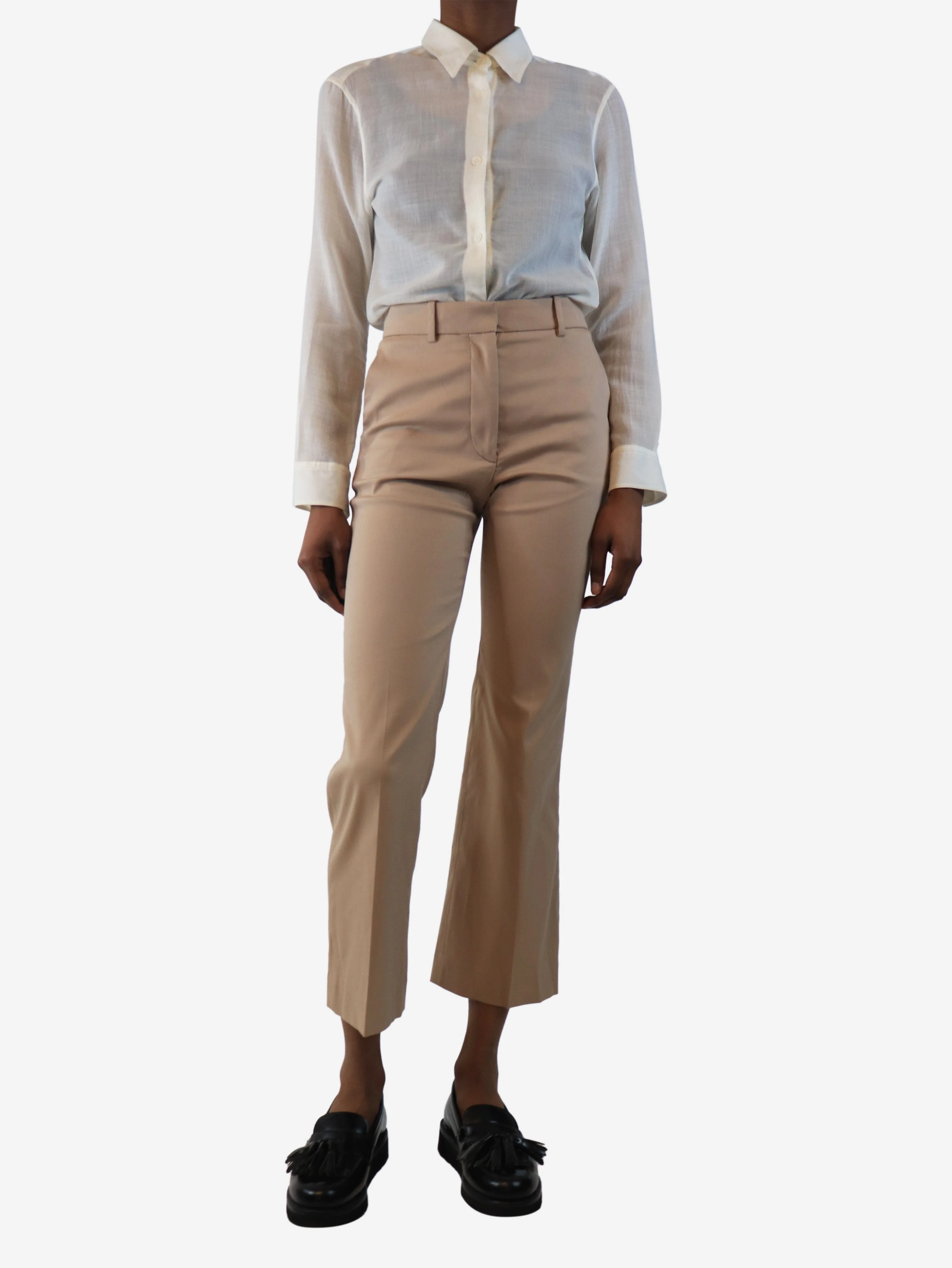 Neutral cotton-blend flared trousers - size UK 6 - Image 2