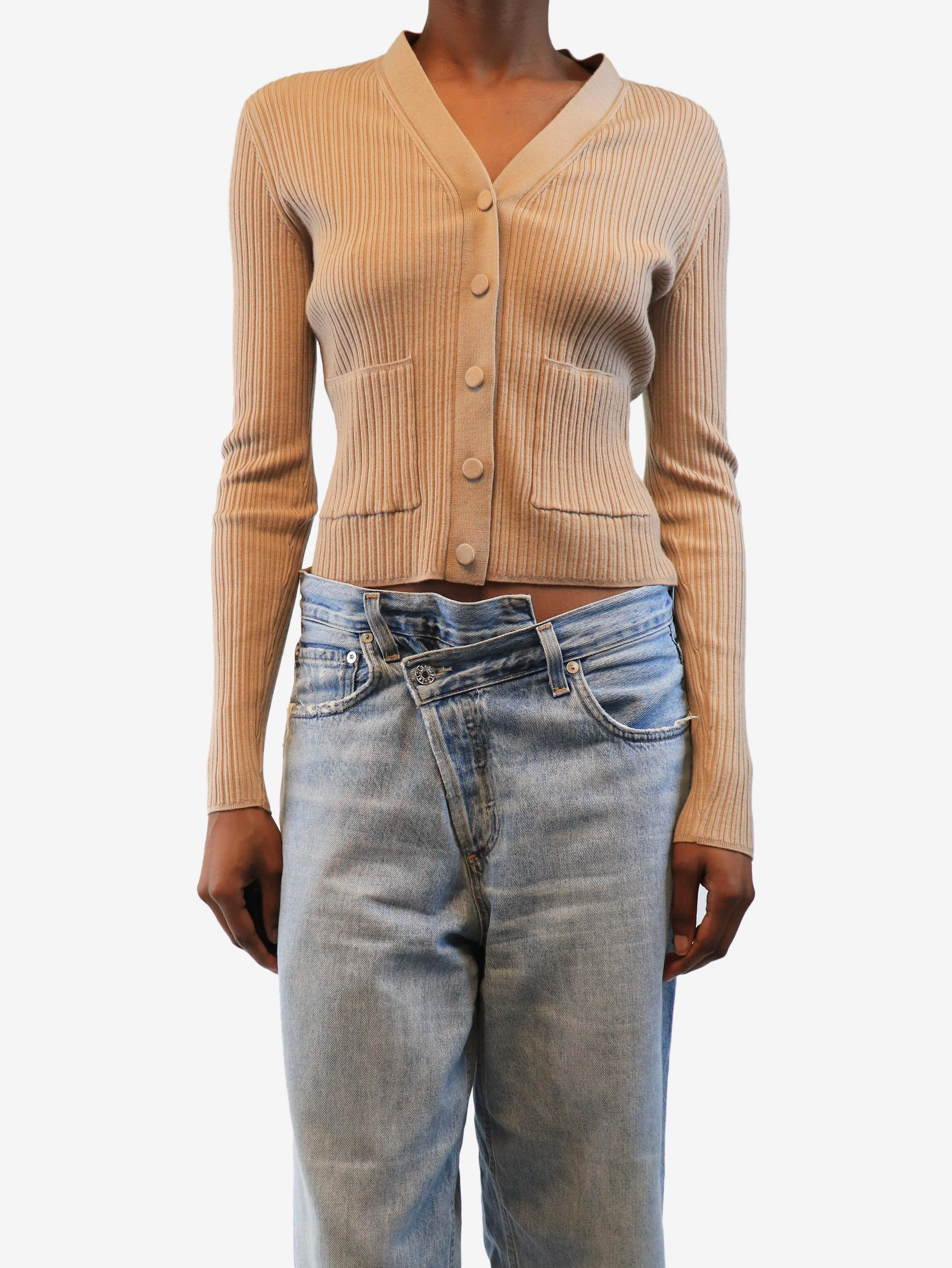 Beige ribbed knit cardigan - size XS - Image 3