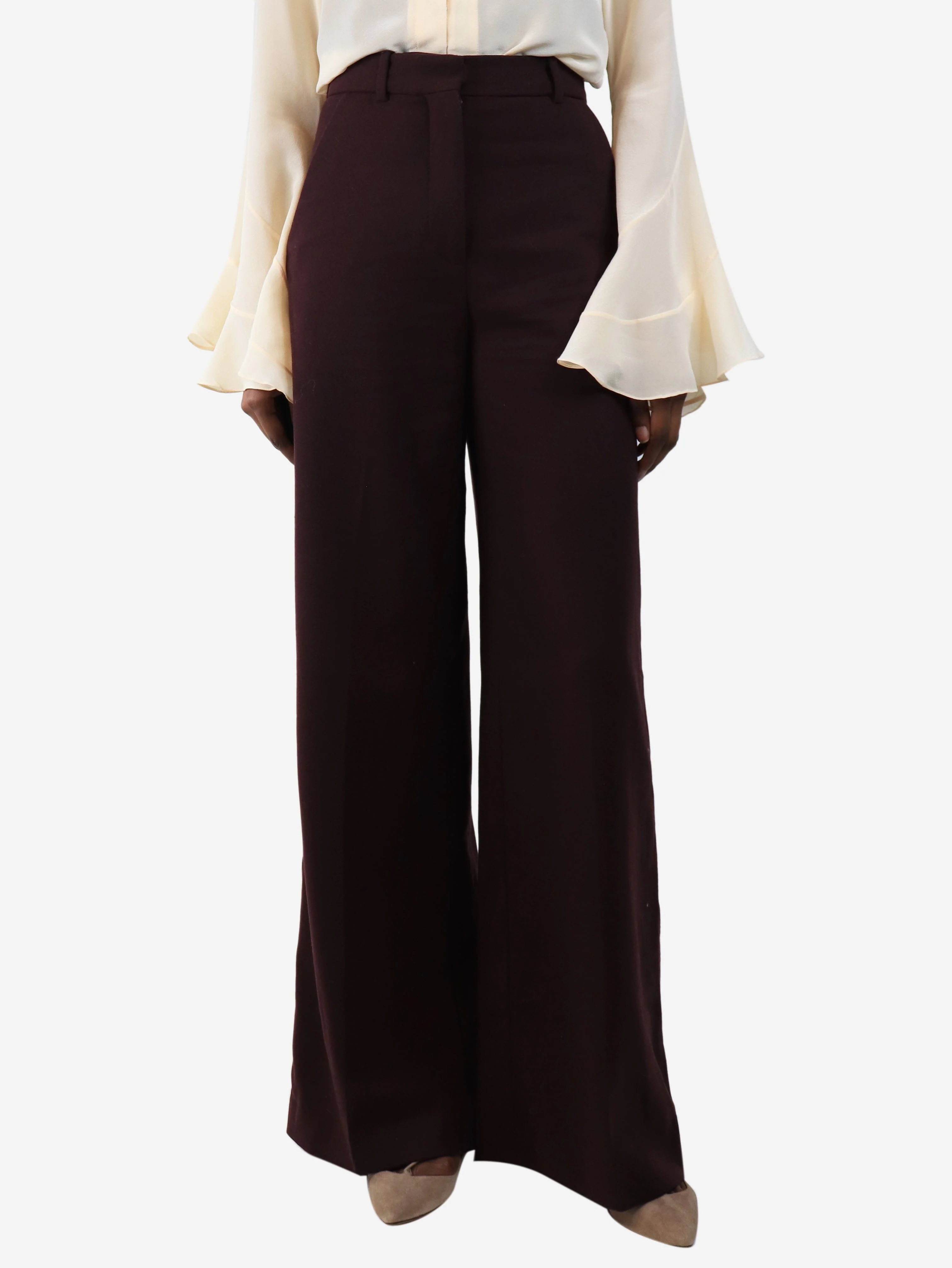 Purple wool wide-leg trousers - size UK 6
