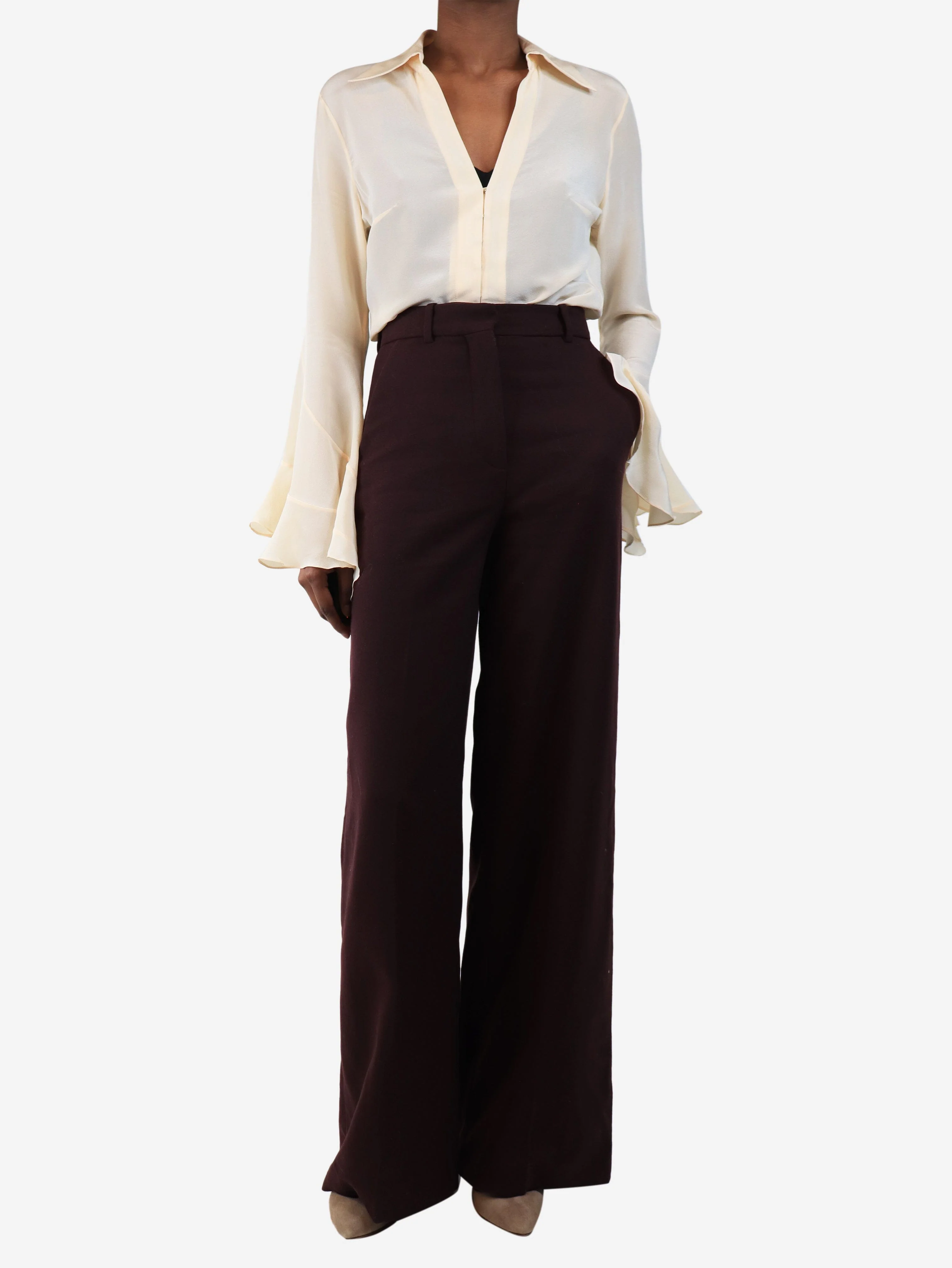 Purple wool wide-leg trousers - size UK 6 - Image 2