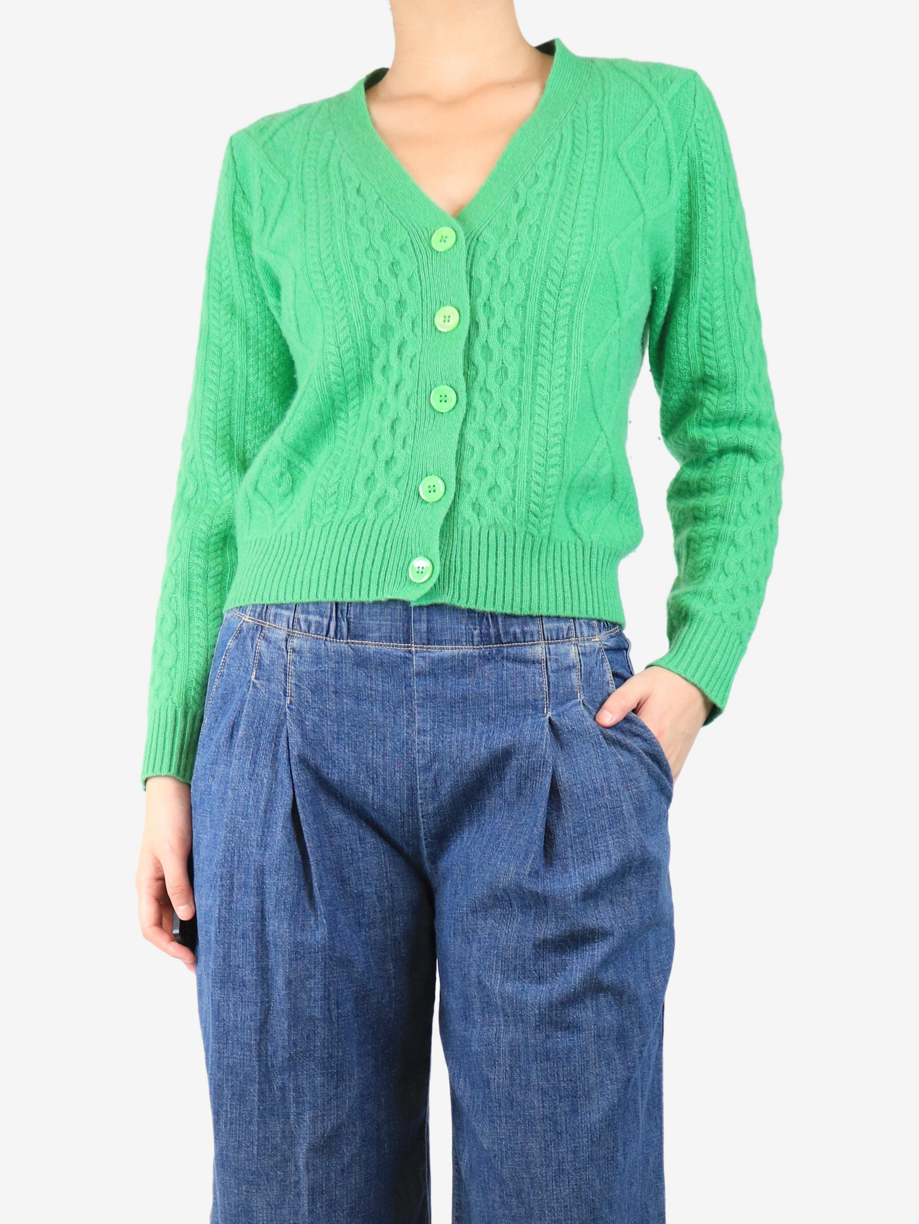 Green cashmere cardigan - size UK 8 - Image 3