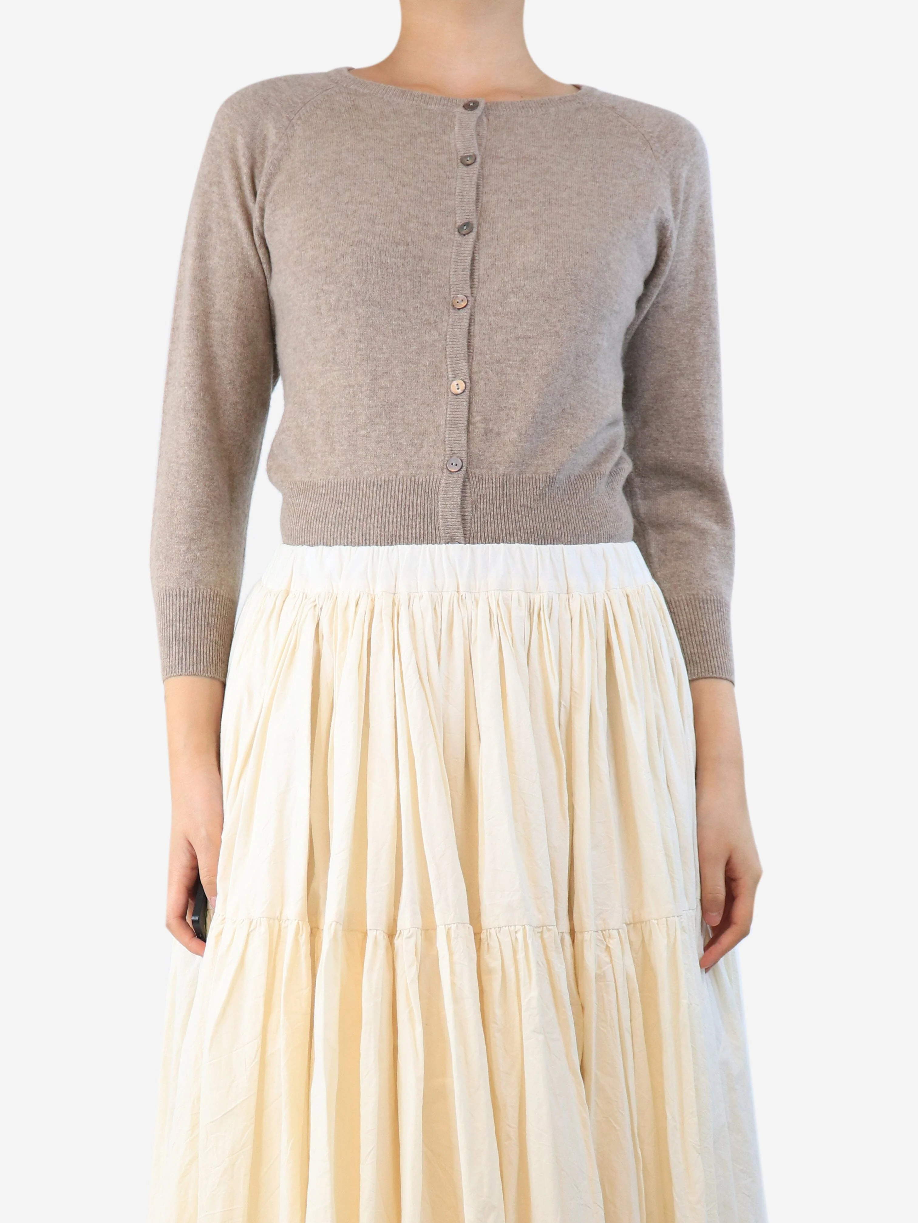 Neutral cashmere cardigan - size UK 10 - Image 3