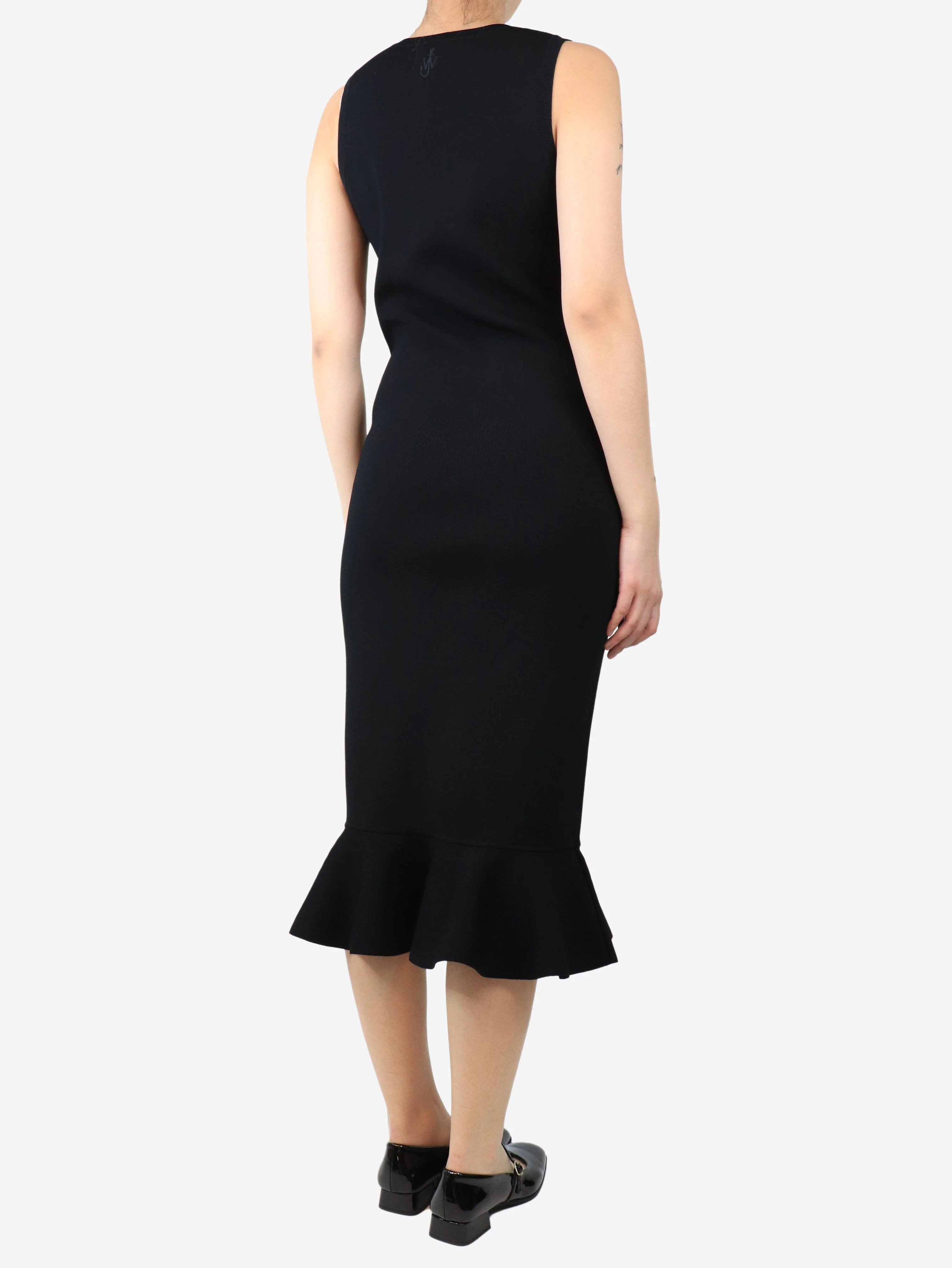 Black ruffled-trim midi dress - size M - Image 2