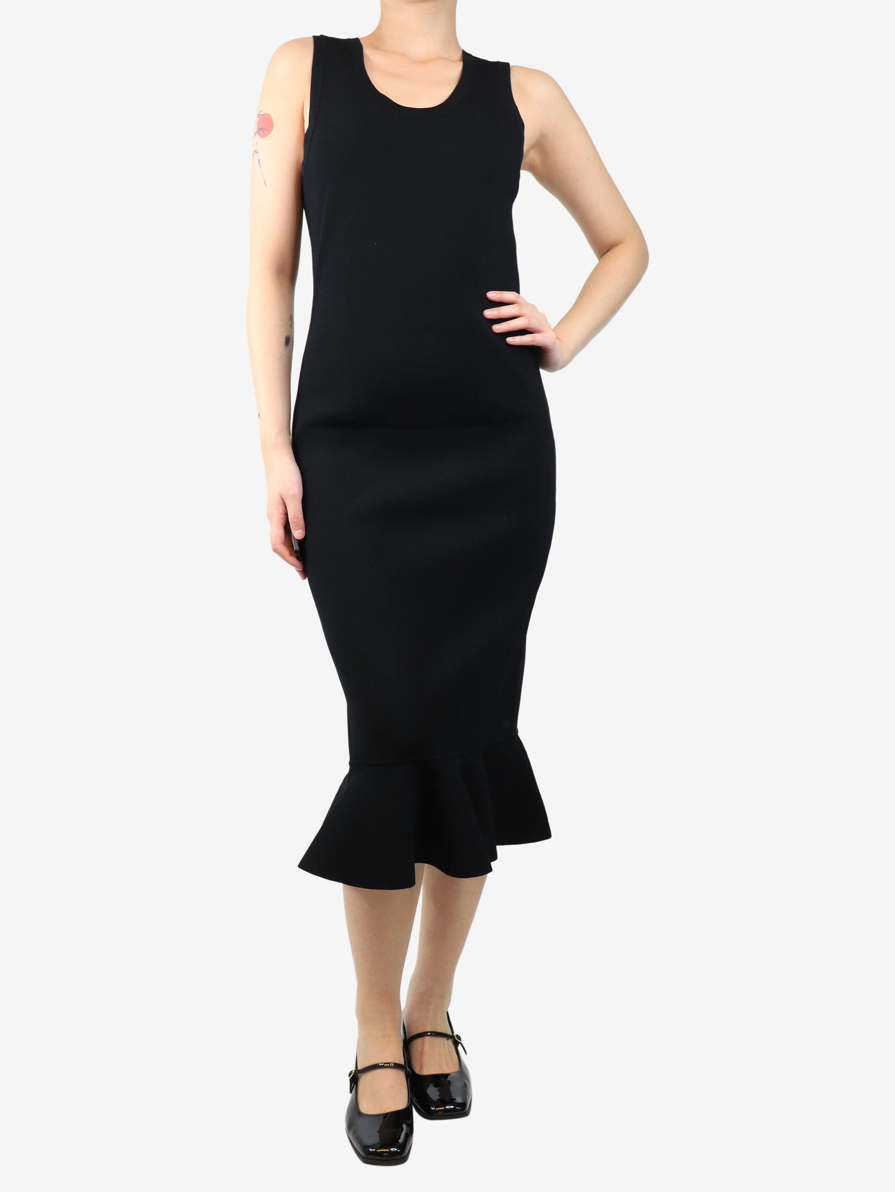 Black ruffled-trim midi dress - size M - Image 3