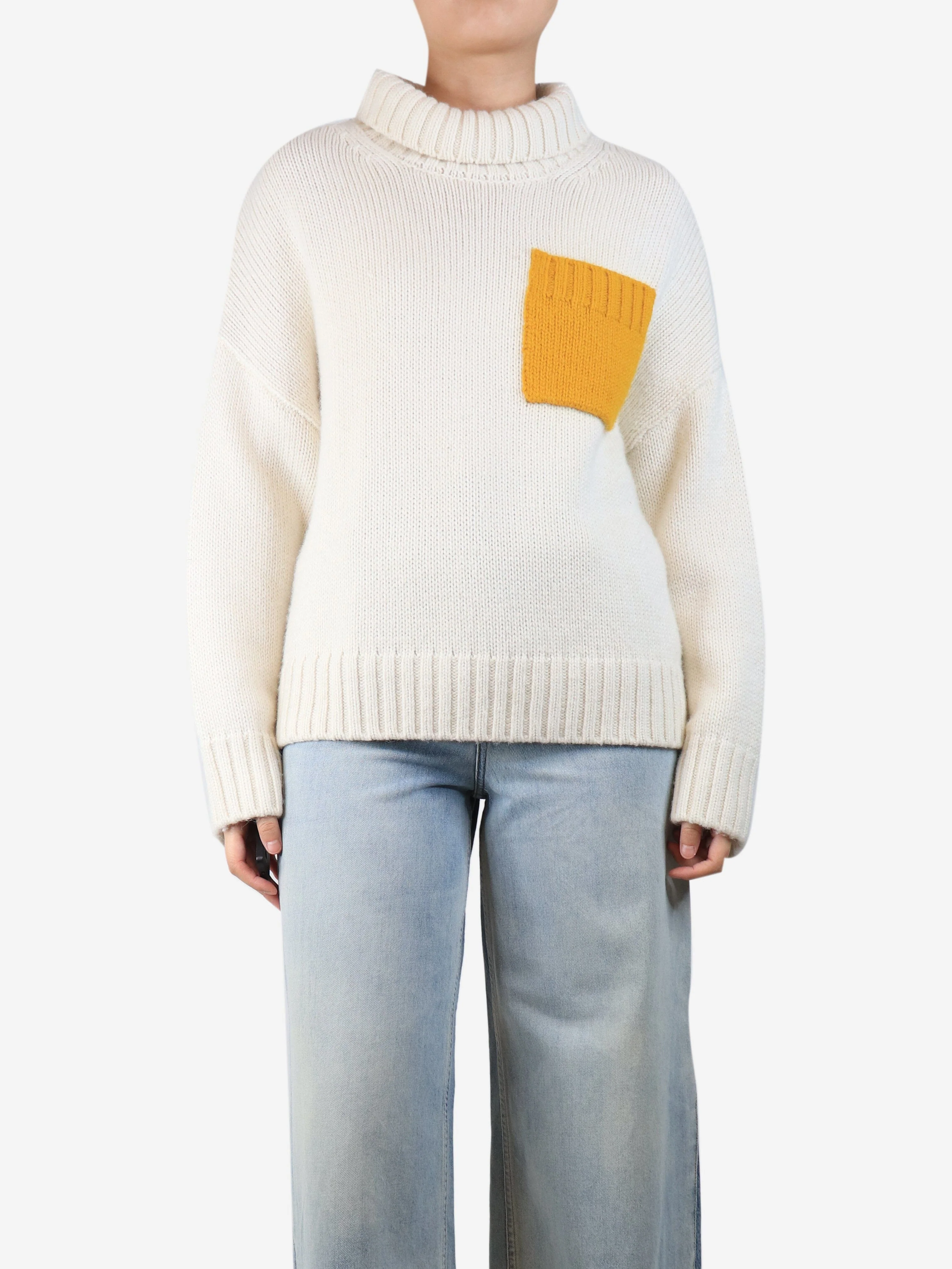 Ivory wool roll-neck jumper - size S