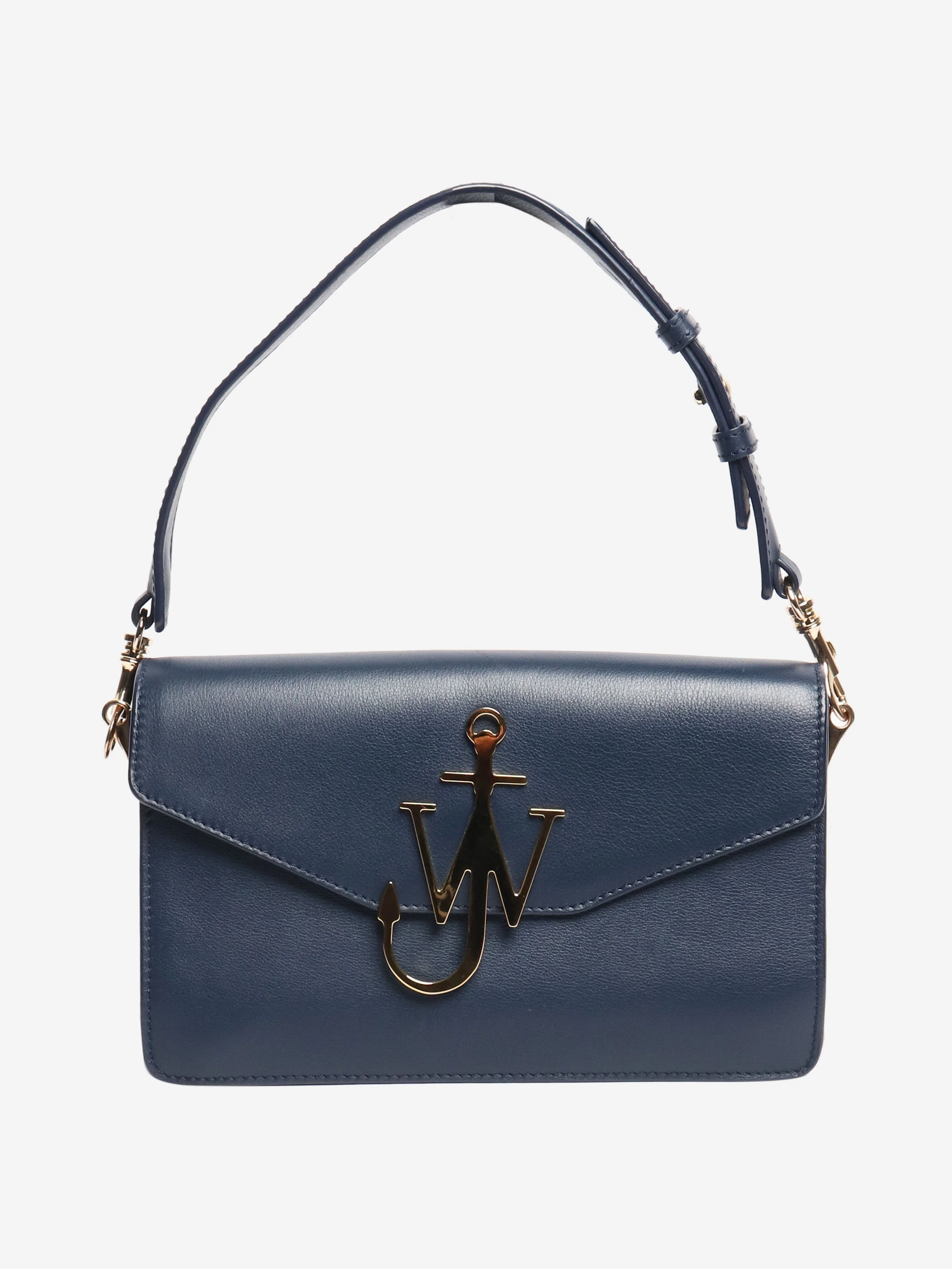 Navy leather logo shoulder bag