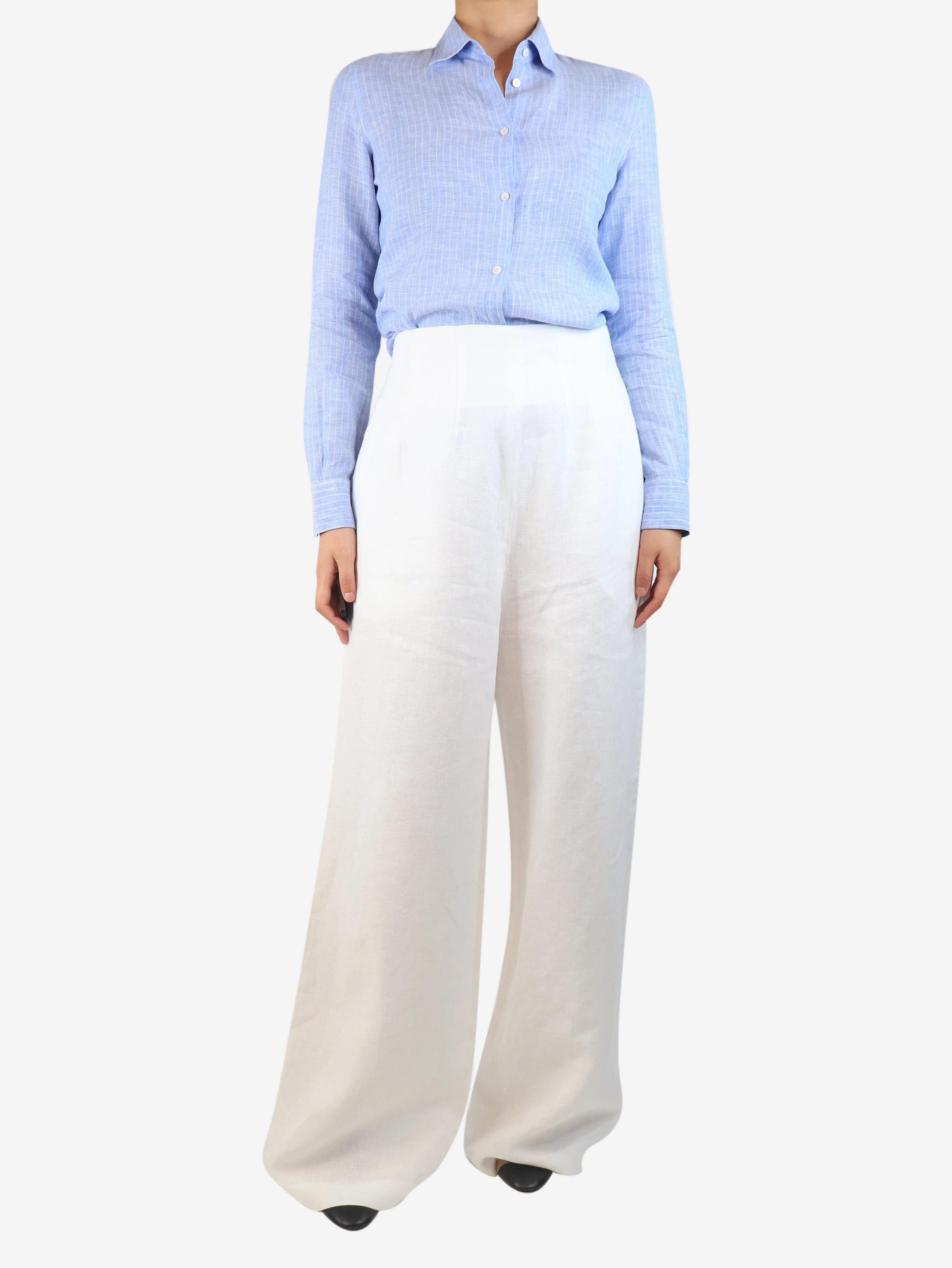 White linen wide-leg trousers - size UK 12 - Image 2