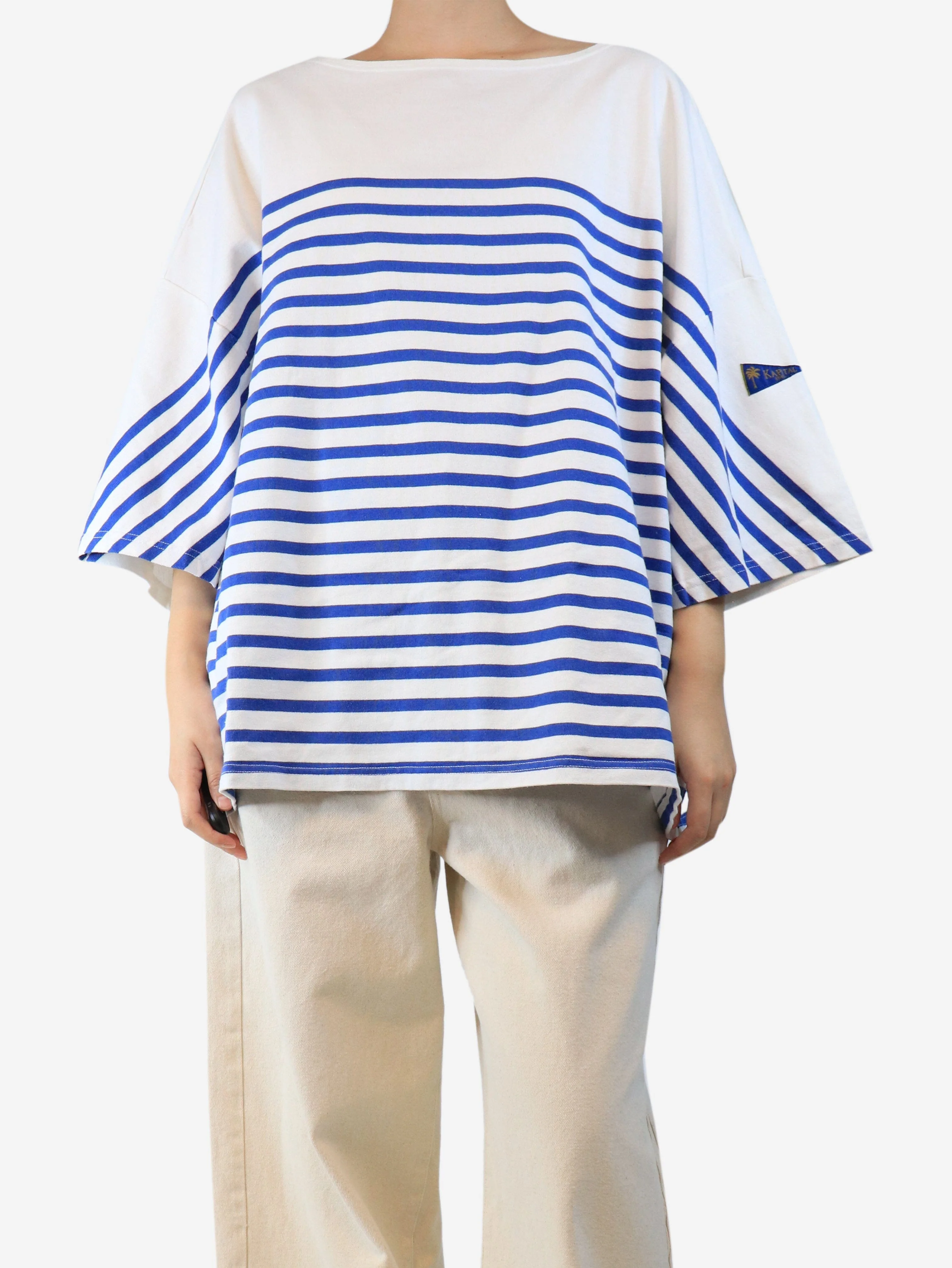 Blue and white striped top - size M