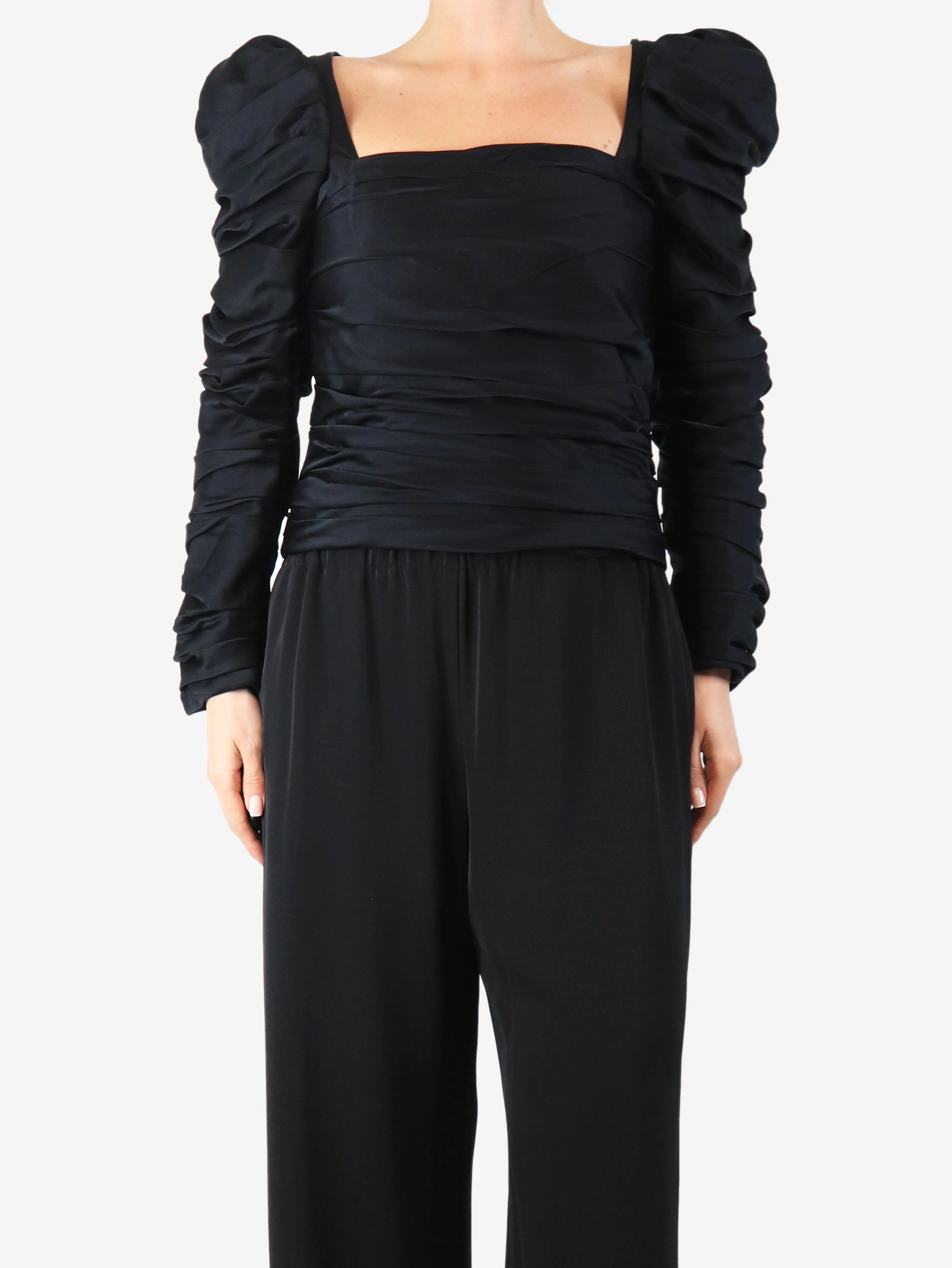 Black ruched bodice top - size UK 10