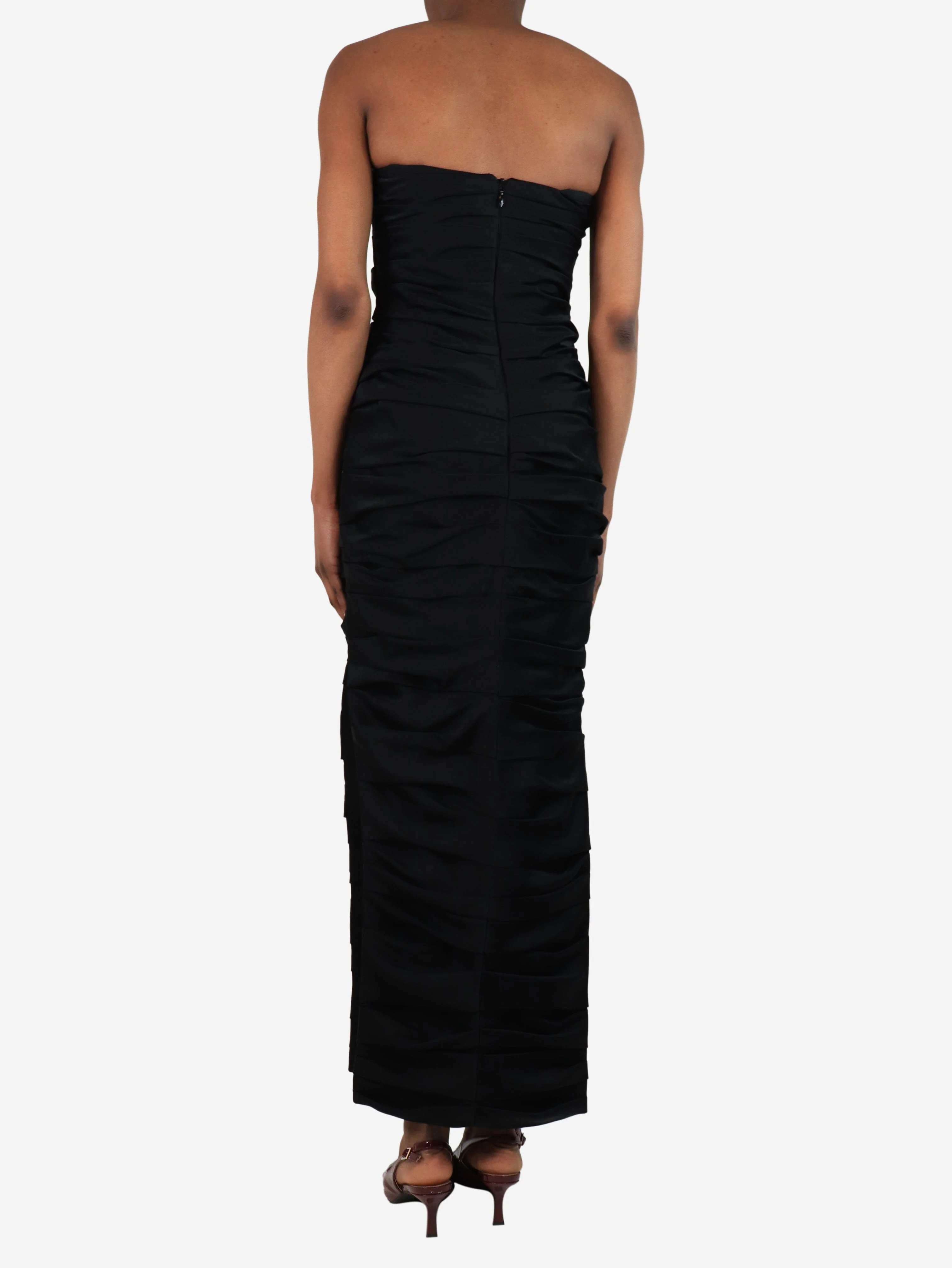 Black strapless ruched midi dress - size UK 6 - Image 2