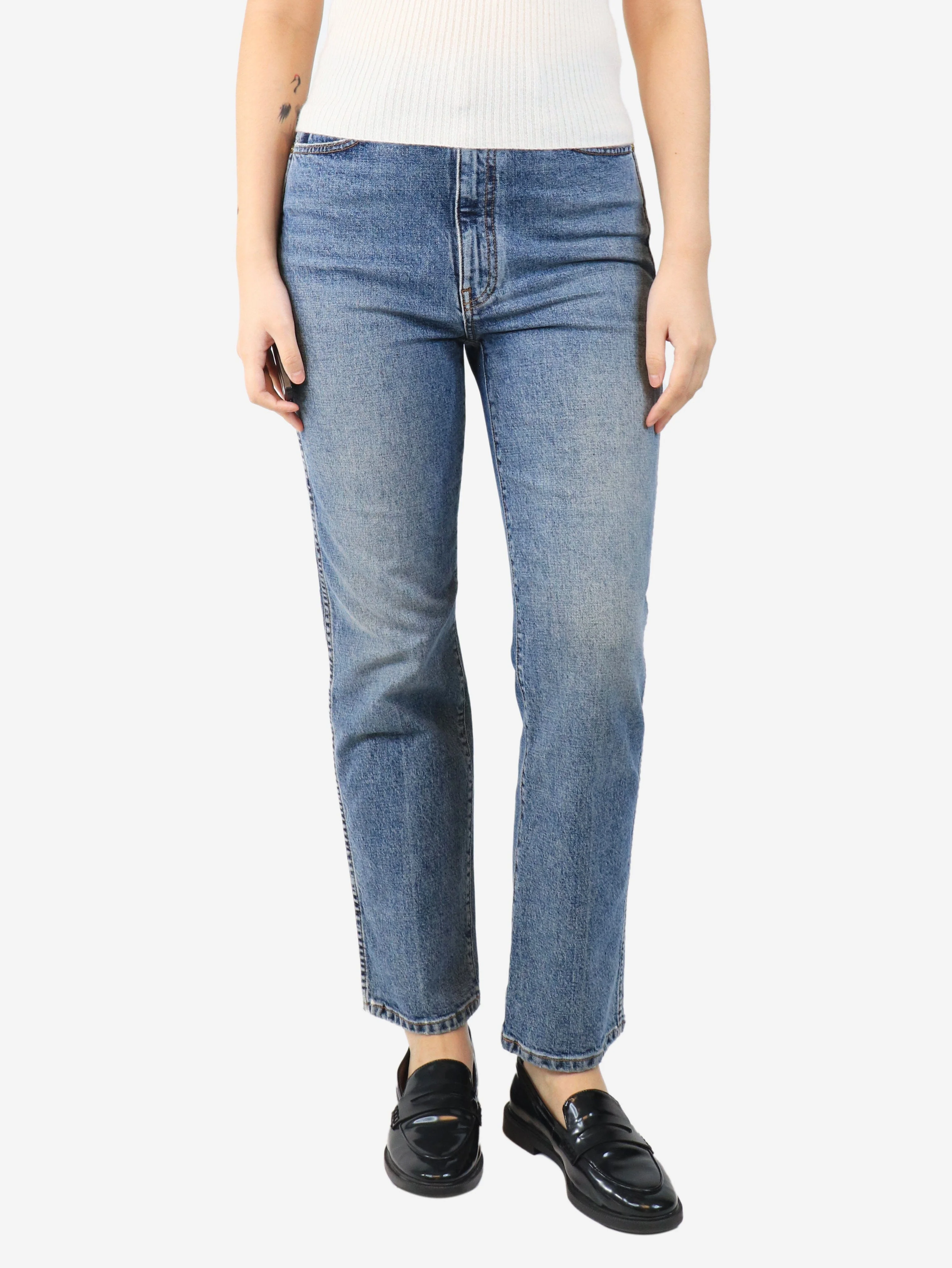 Blue light wash ribcage jeans - size UK 10