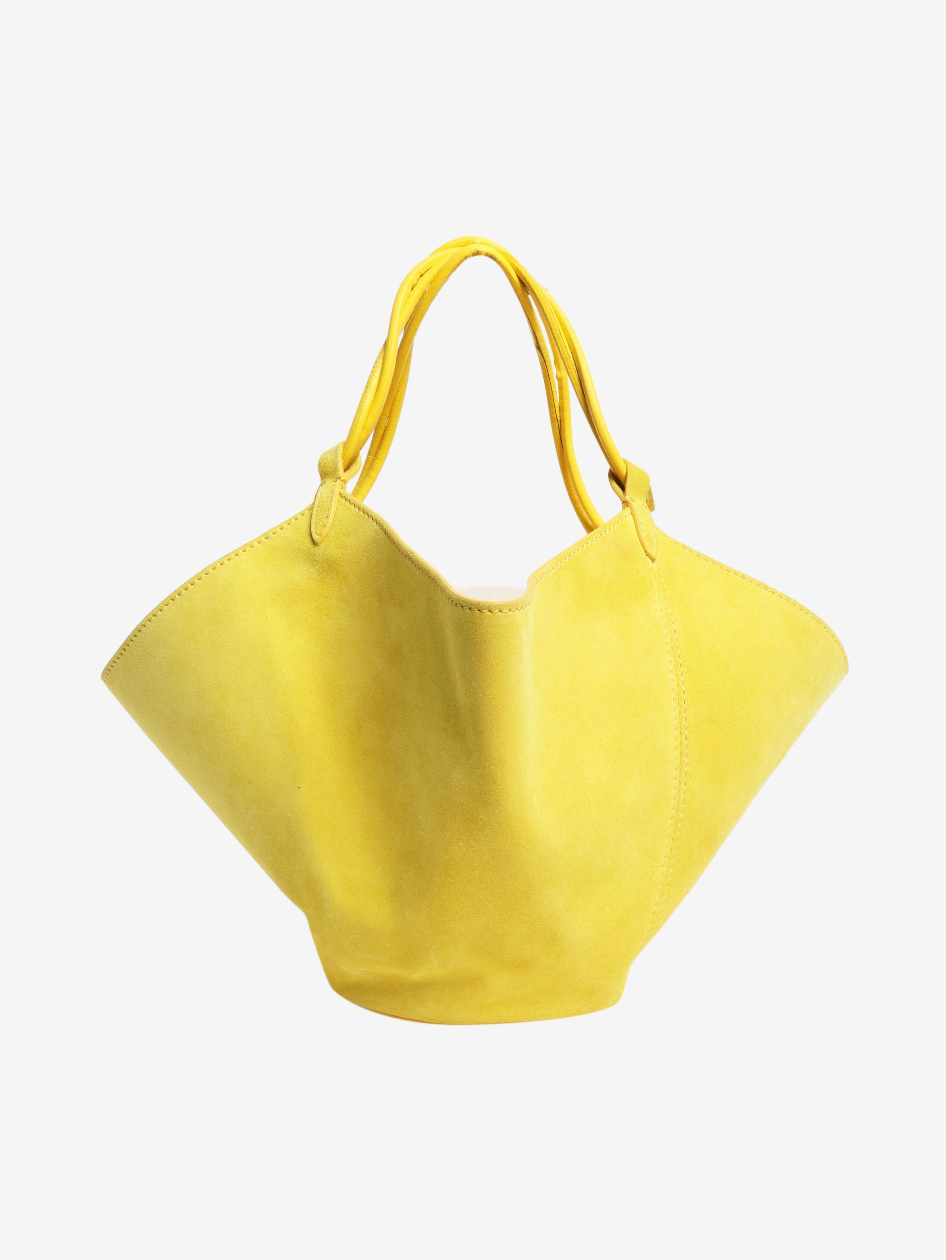 Citron mini Lotus drawsting suede bucket bag