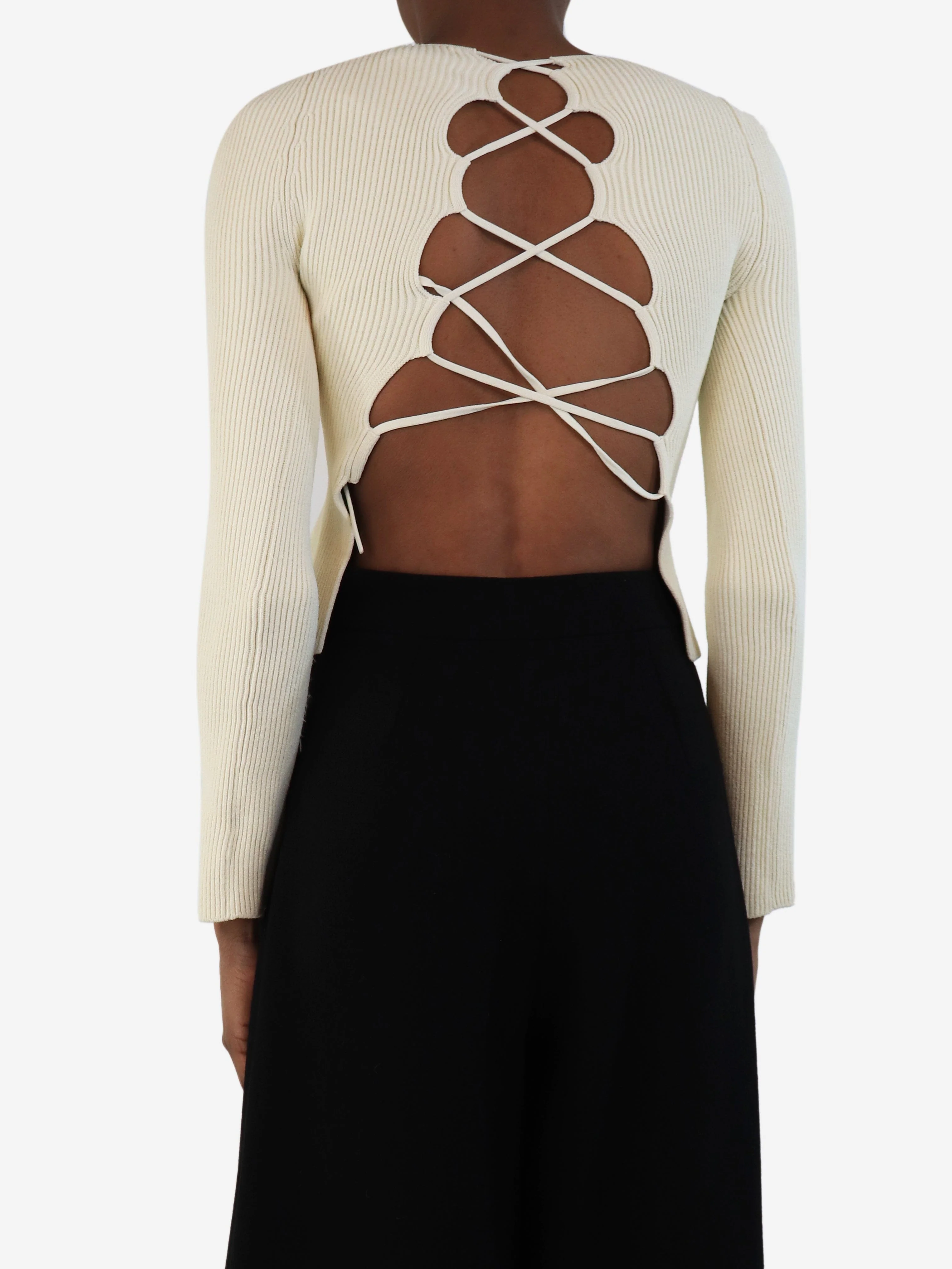 Cream ribbed stretch crop-top - size S - Image 2