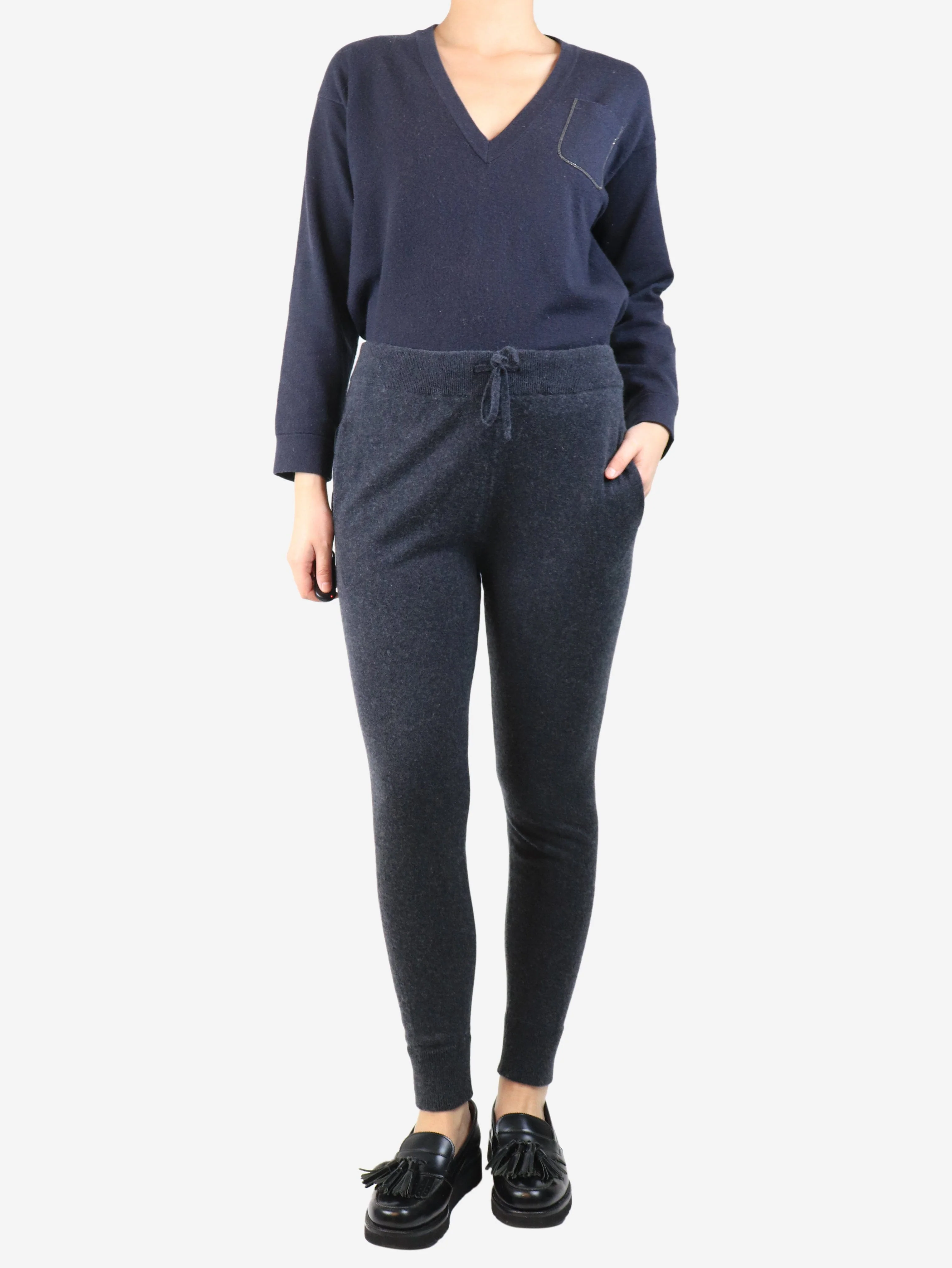 Dark grey knit joggers - size UK 10 - Image 2