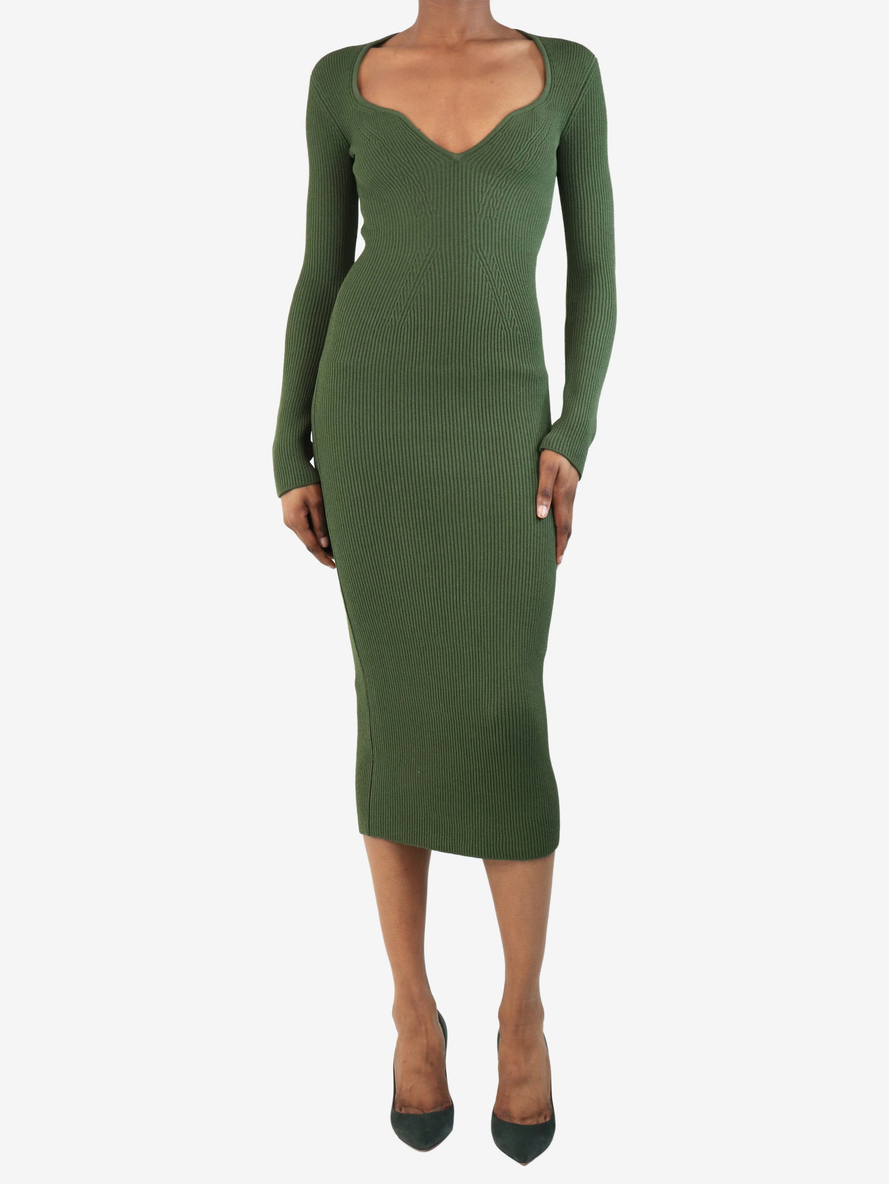 Green Alessandra ribbed midi dress - size XS