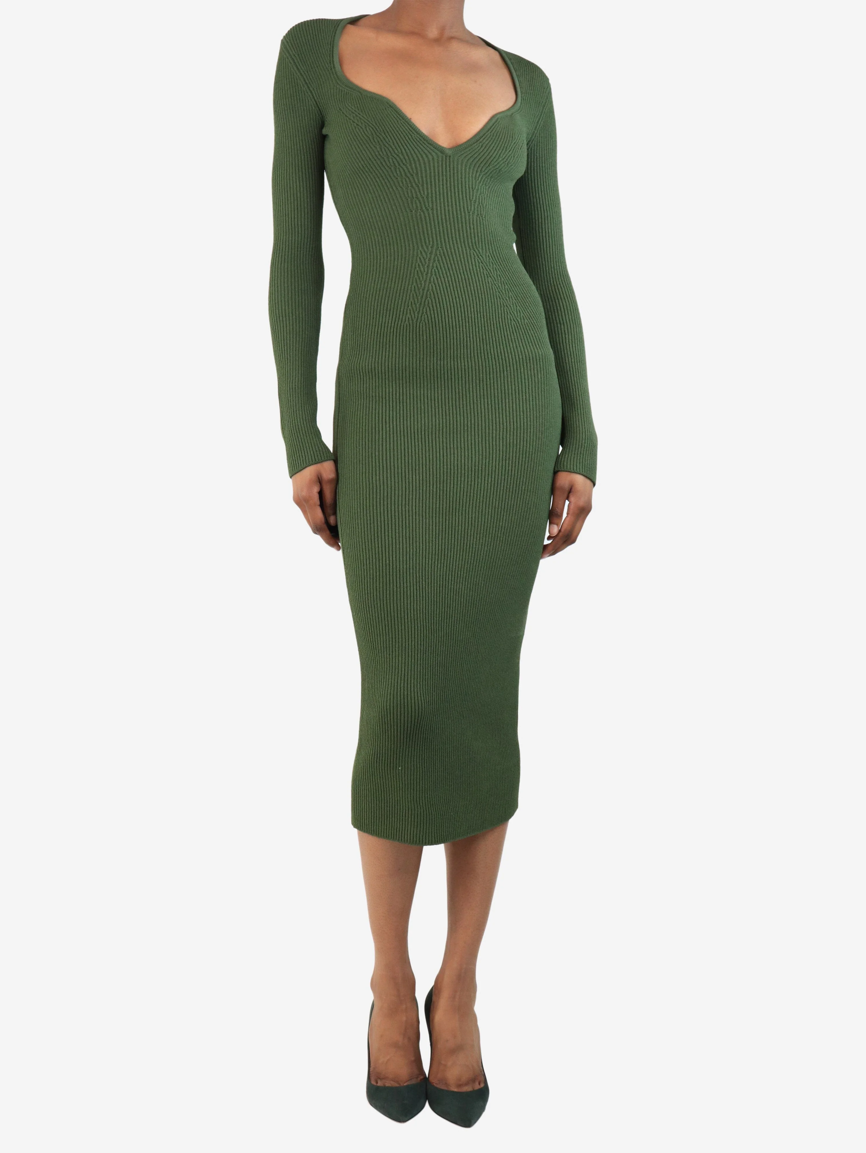 Green Alessandra ribbed midi dress - size XS - Image 3