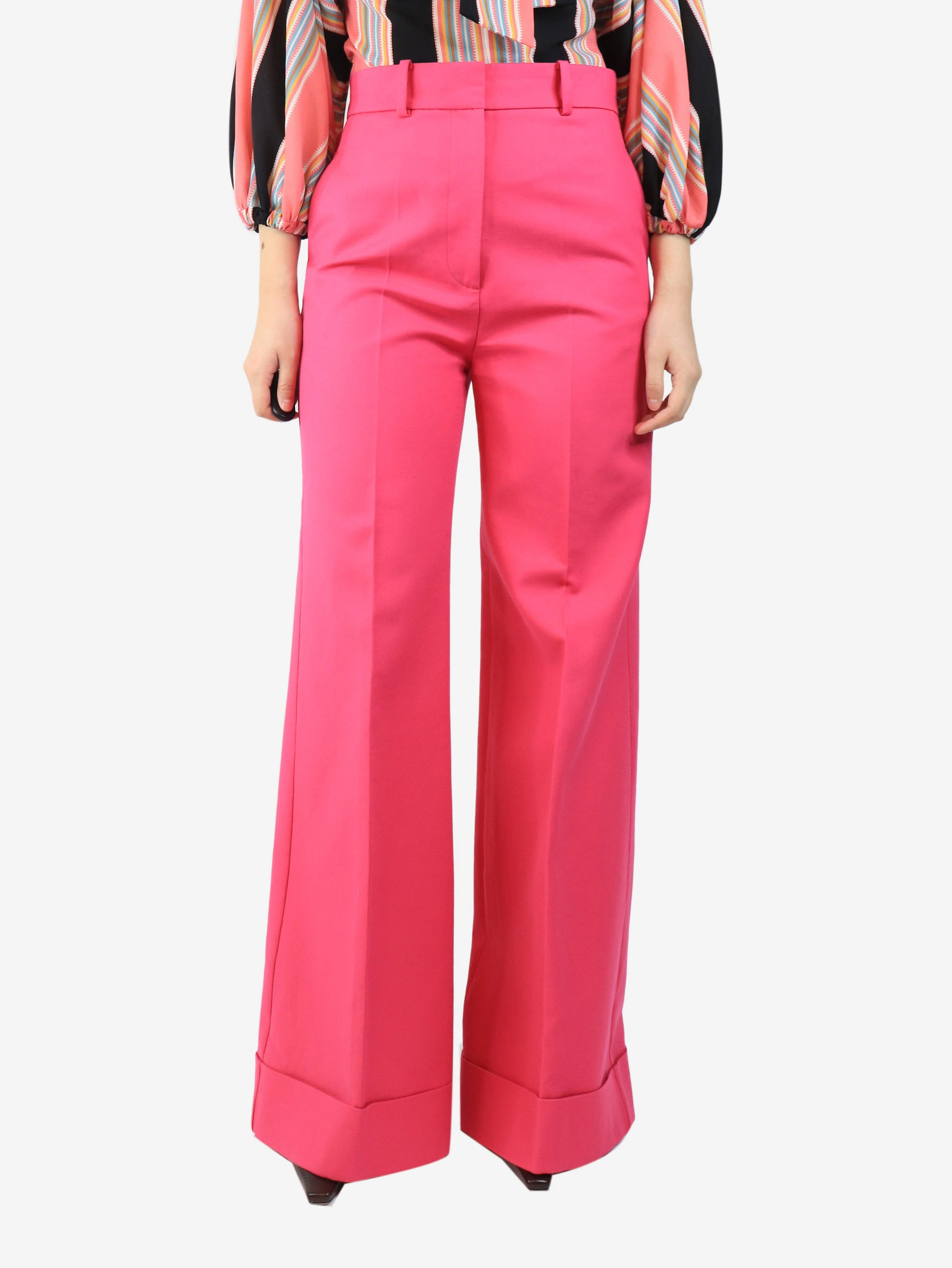 Hot pink wide-leg trousers - size UK 12