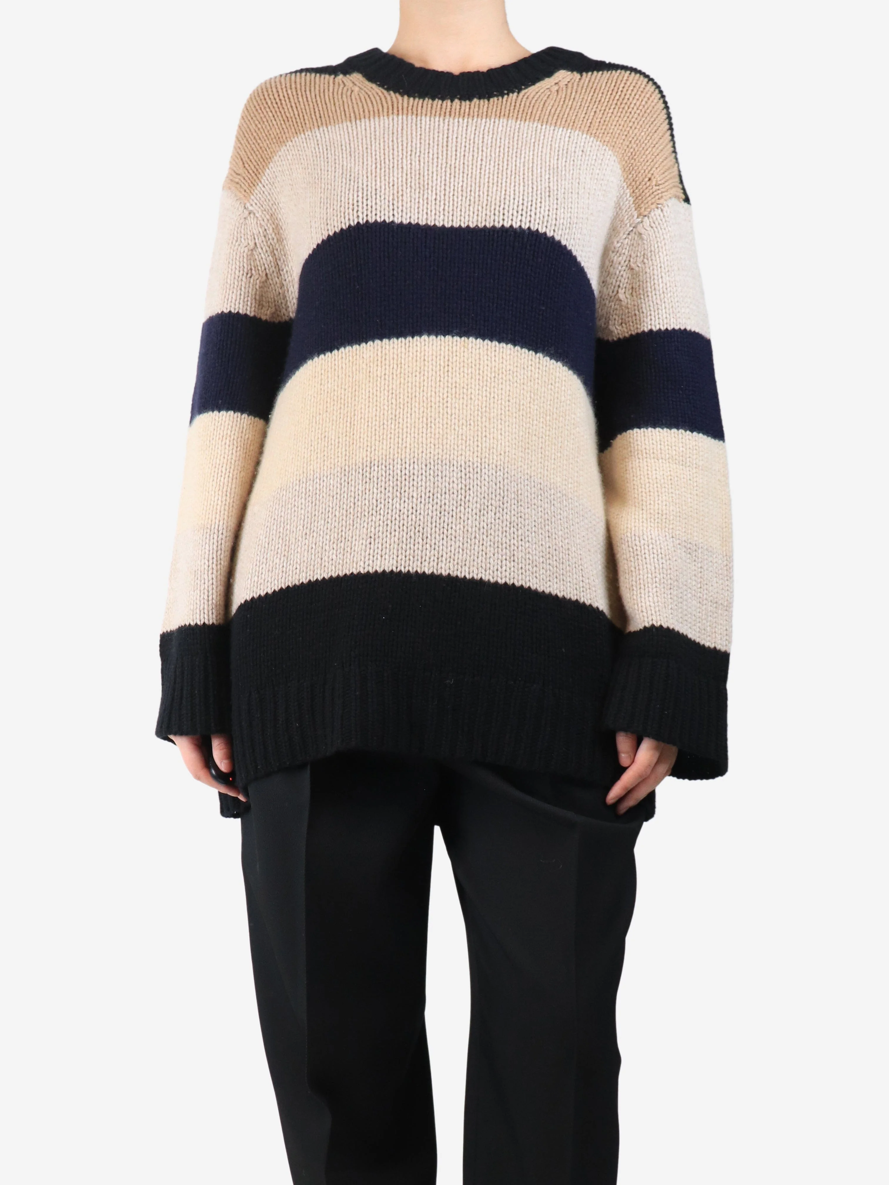 Neutral and black cashmere oversized jumper - size XS - Image 3