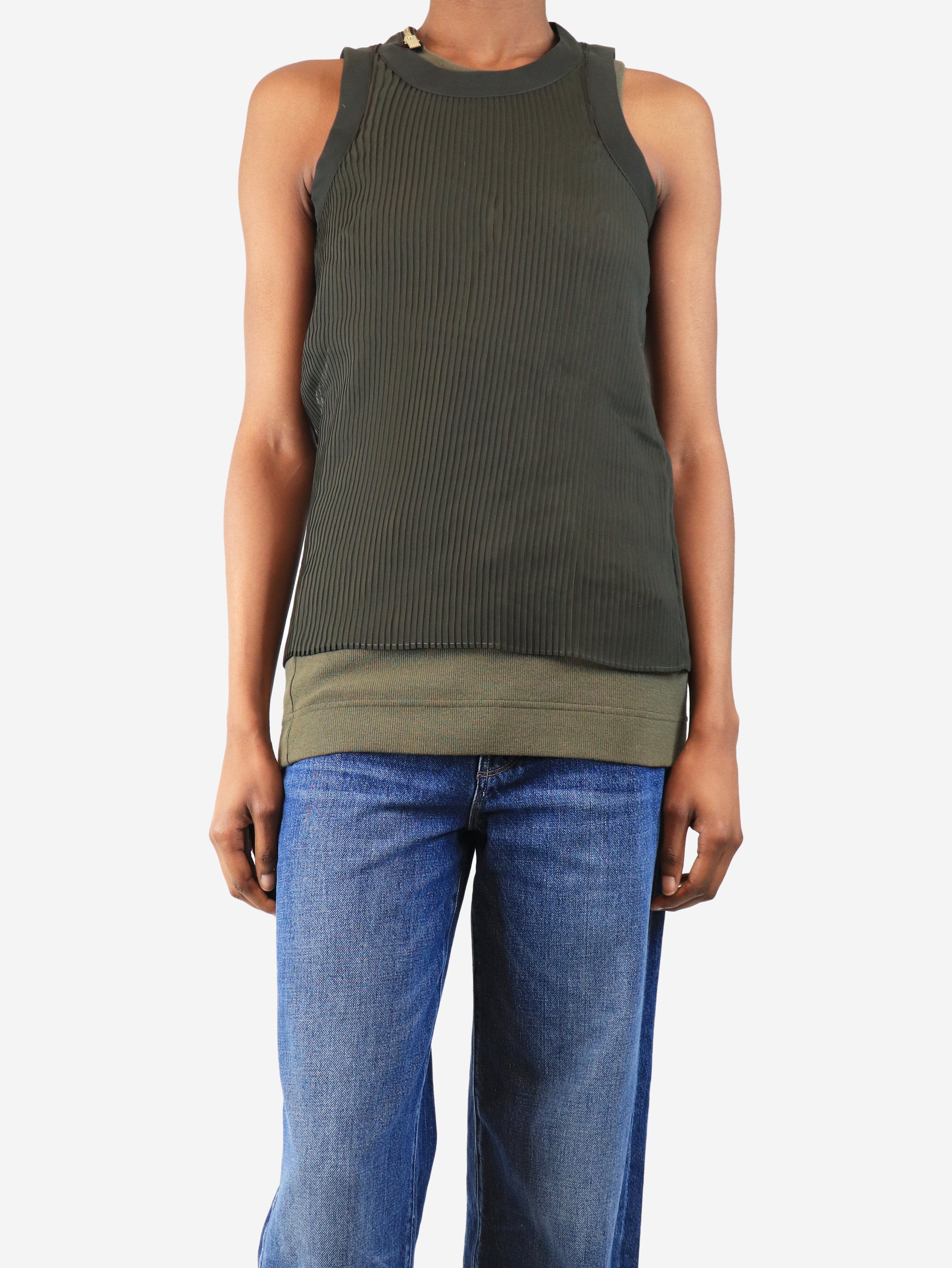 Khaki sleeveless pleated double-layer top - size UK 8 - Image 3