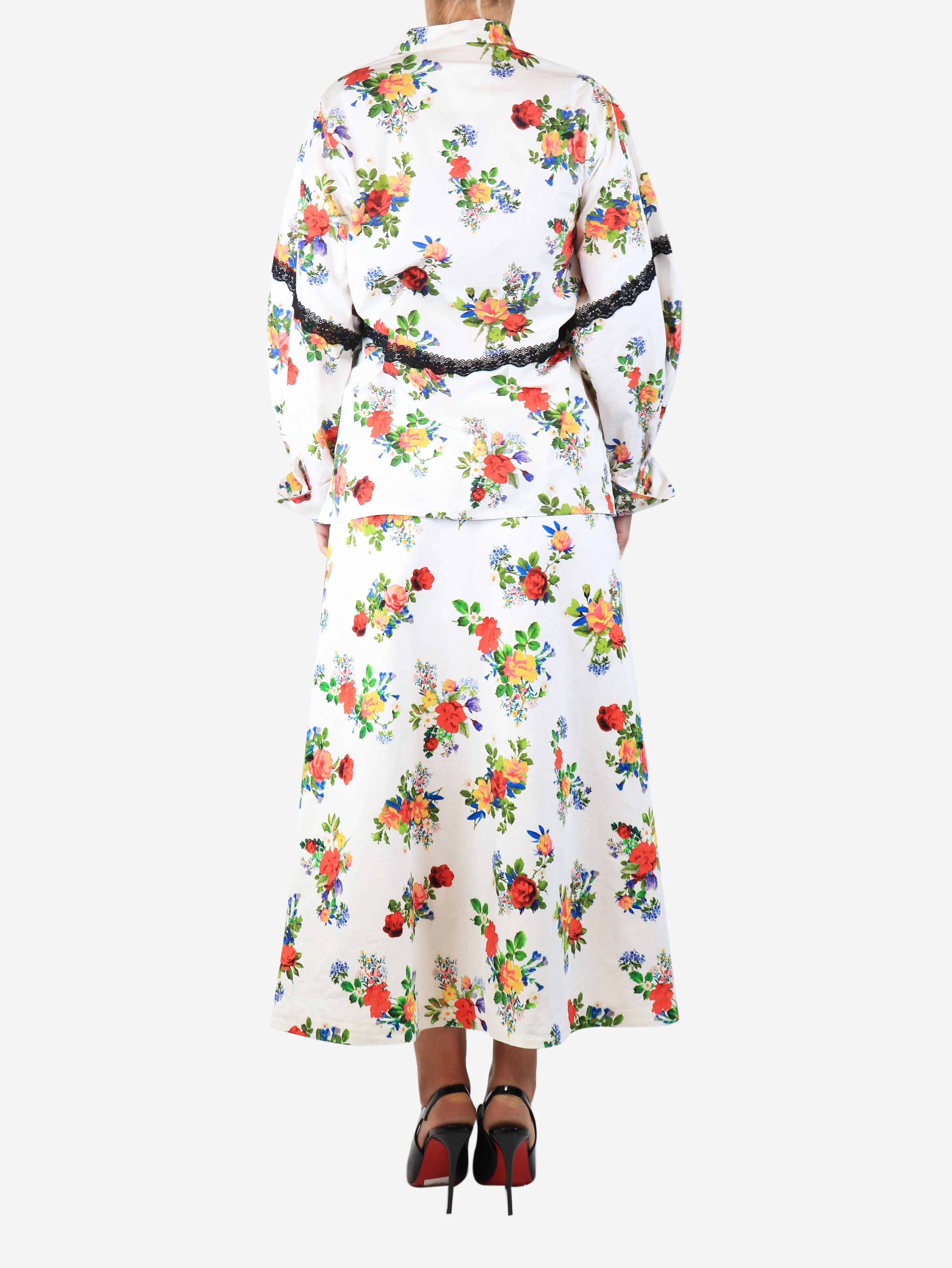 White floral shirt and skirt set - size S - Image 2