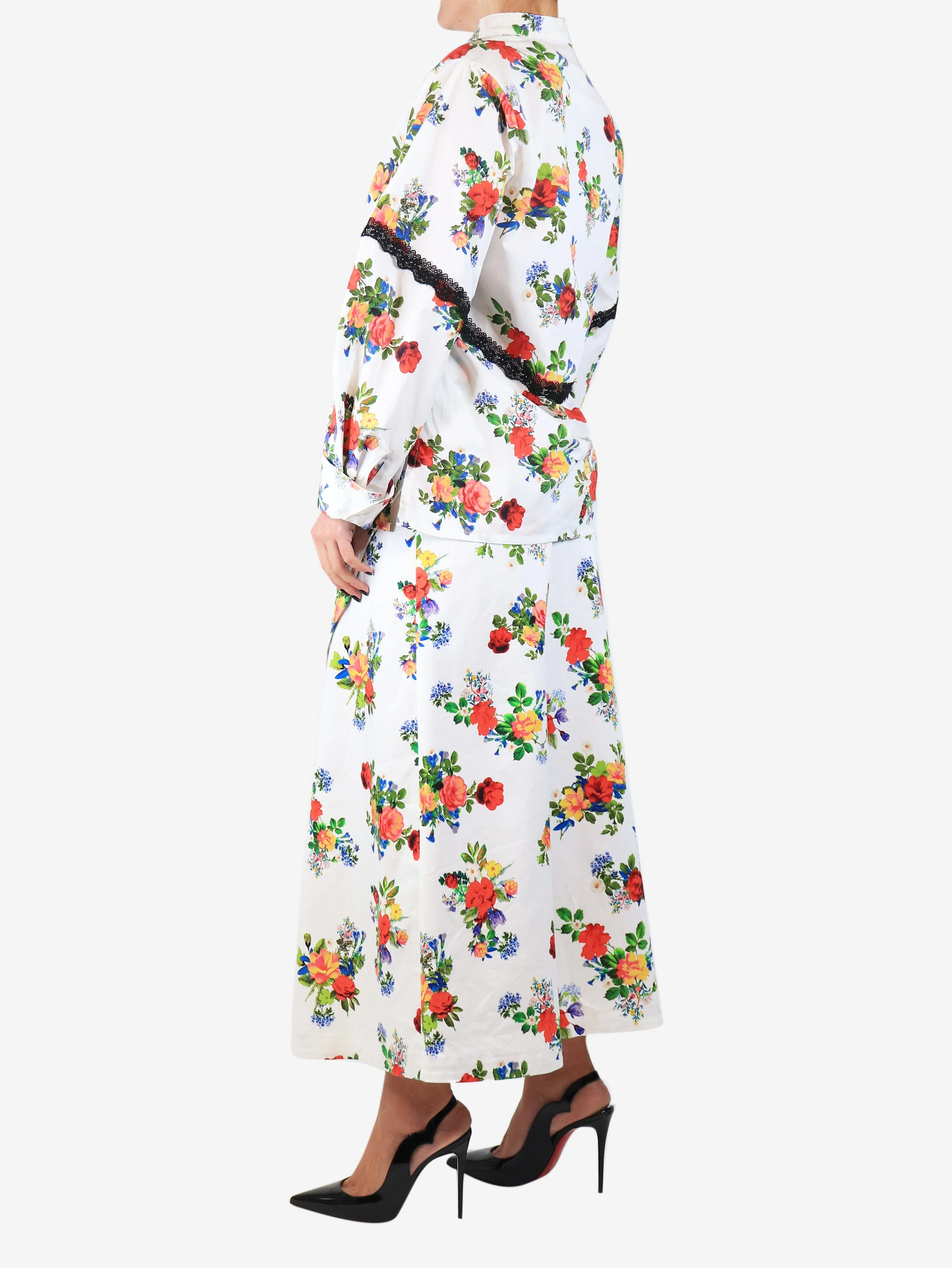 White floral shirt and skirt set - size S - Image 4