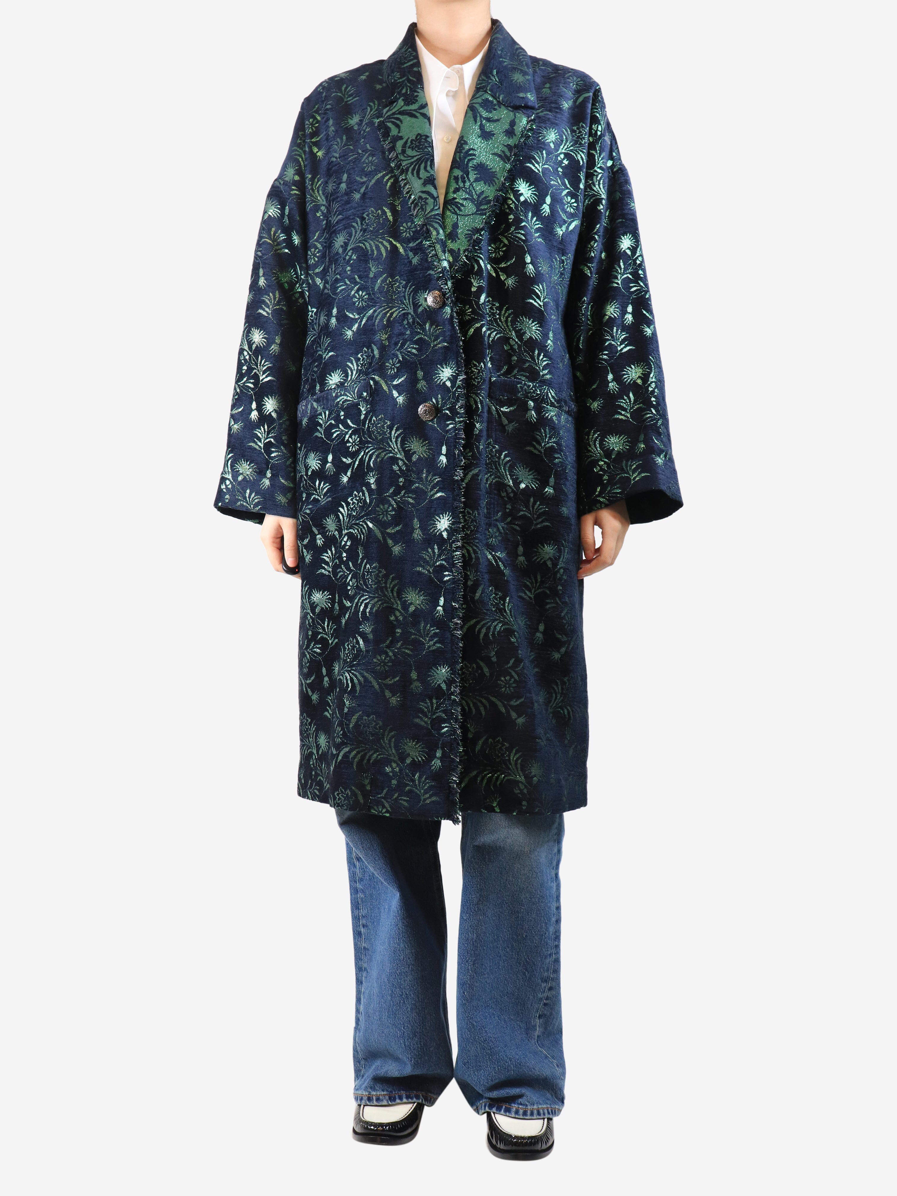 Blue lurex jacquard coat - size UK 12