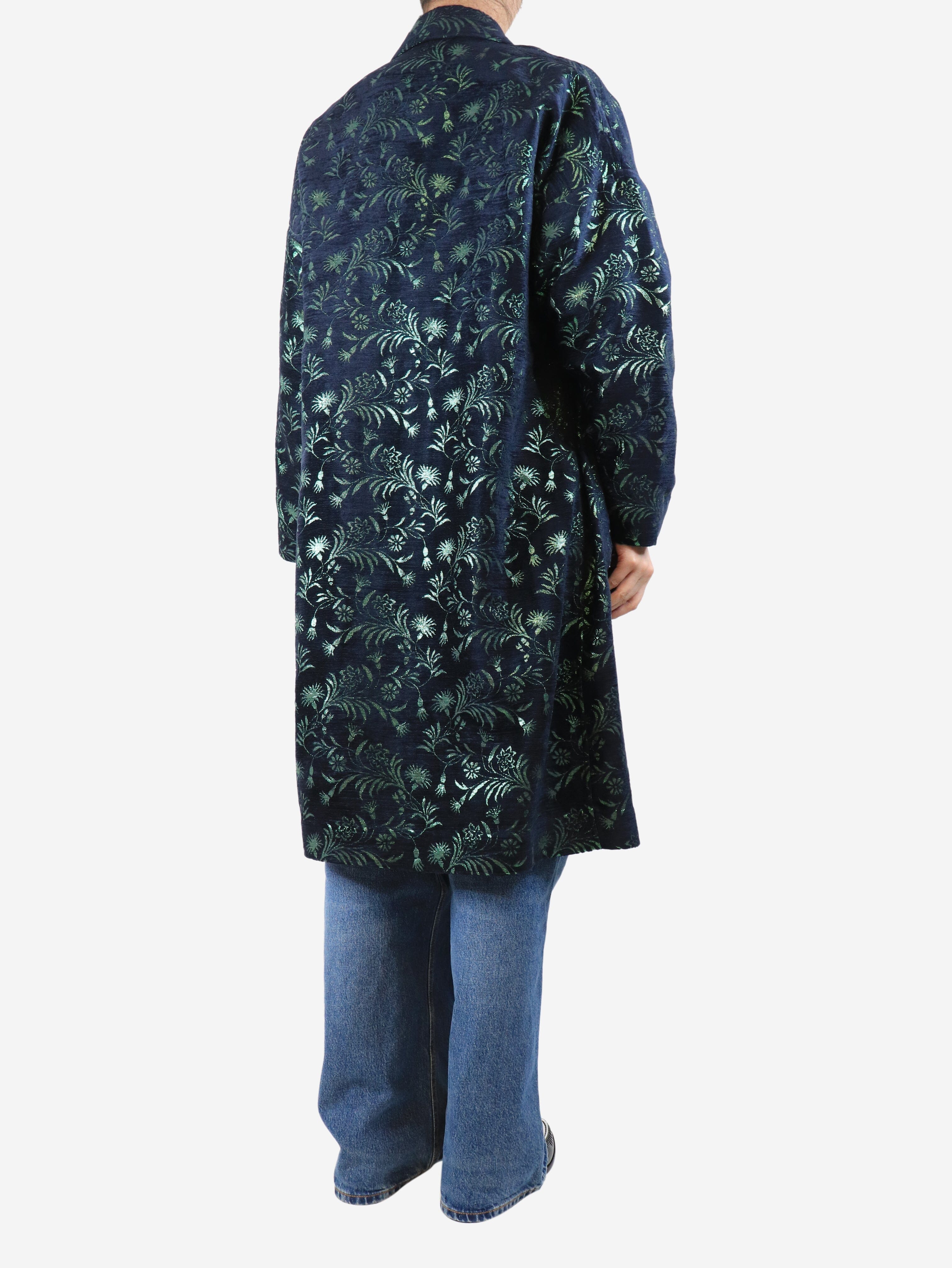 Blue lurex jacquard coat - size UK 12 - Image 2