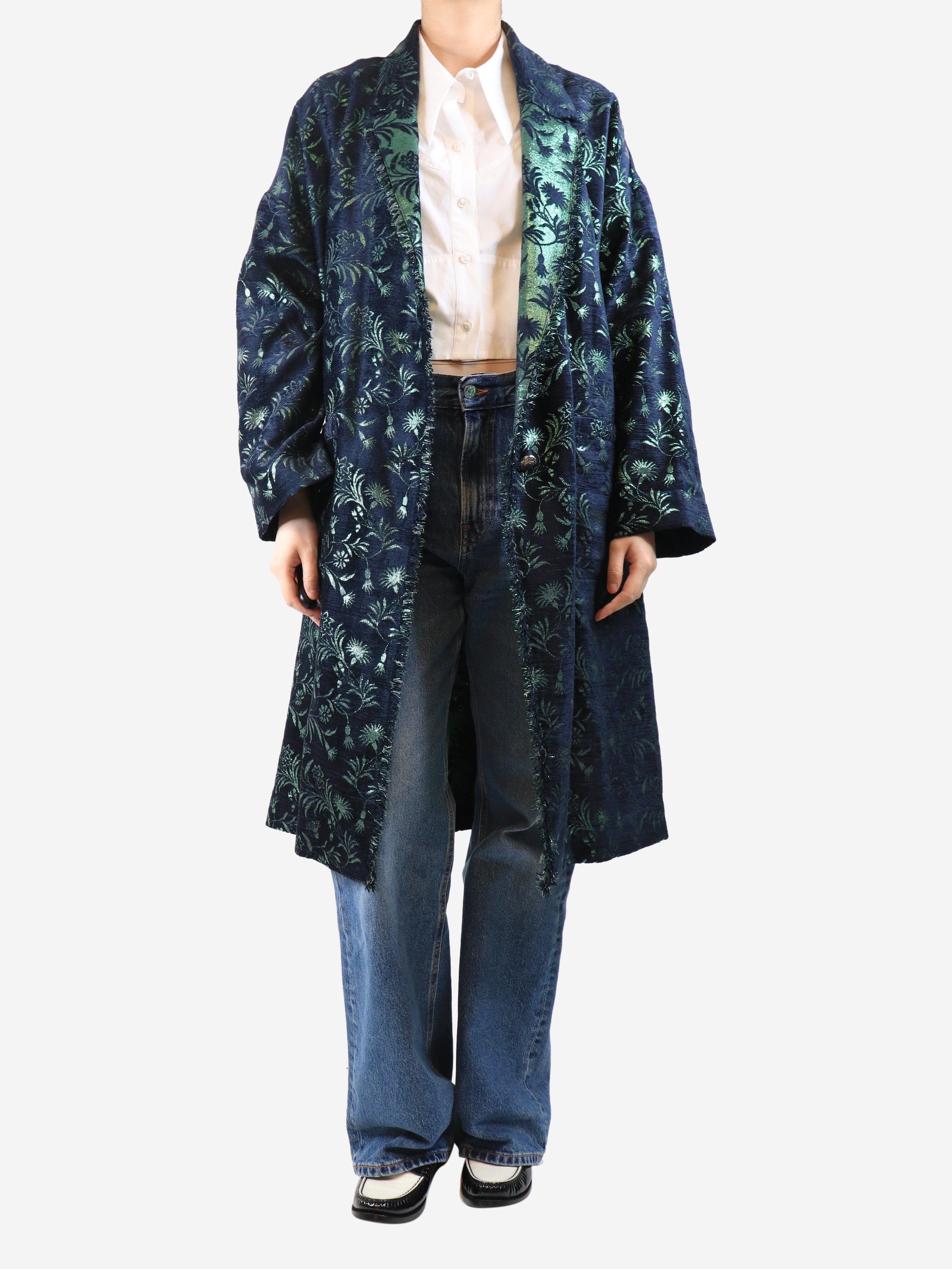 Blue lurex jacquard coat - size UK 12 - Image 3