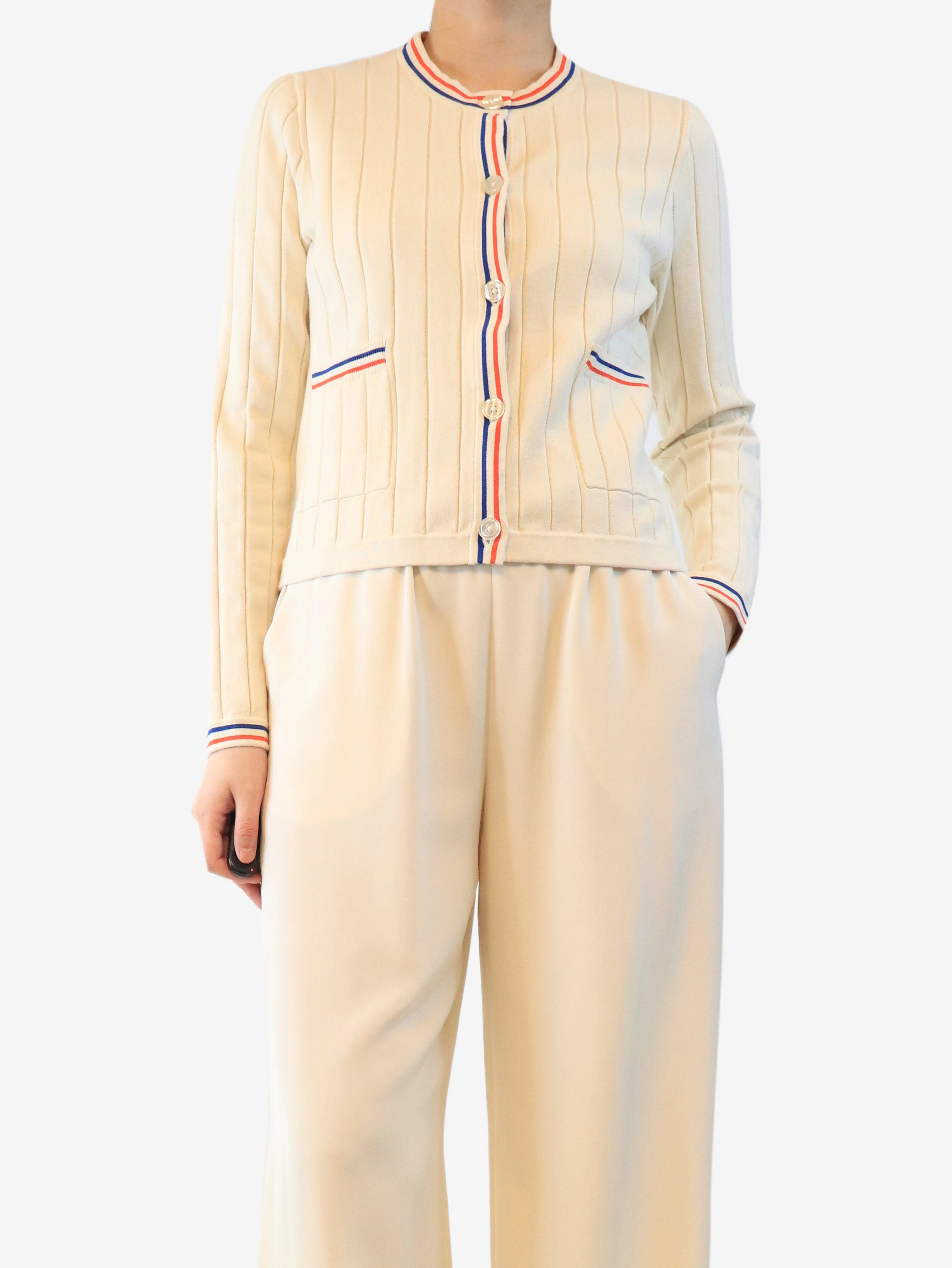 Cream ribbed cardigan - size M - Image 3