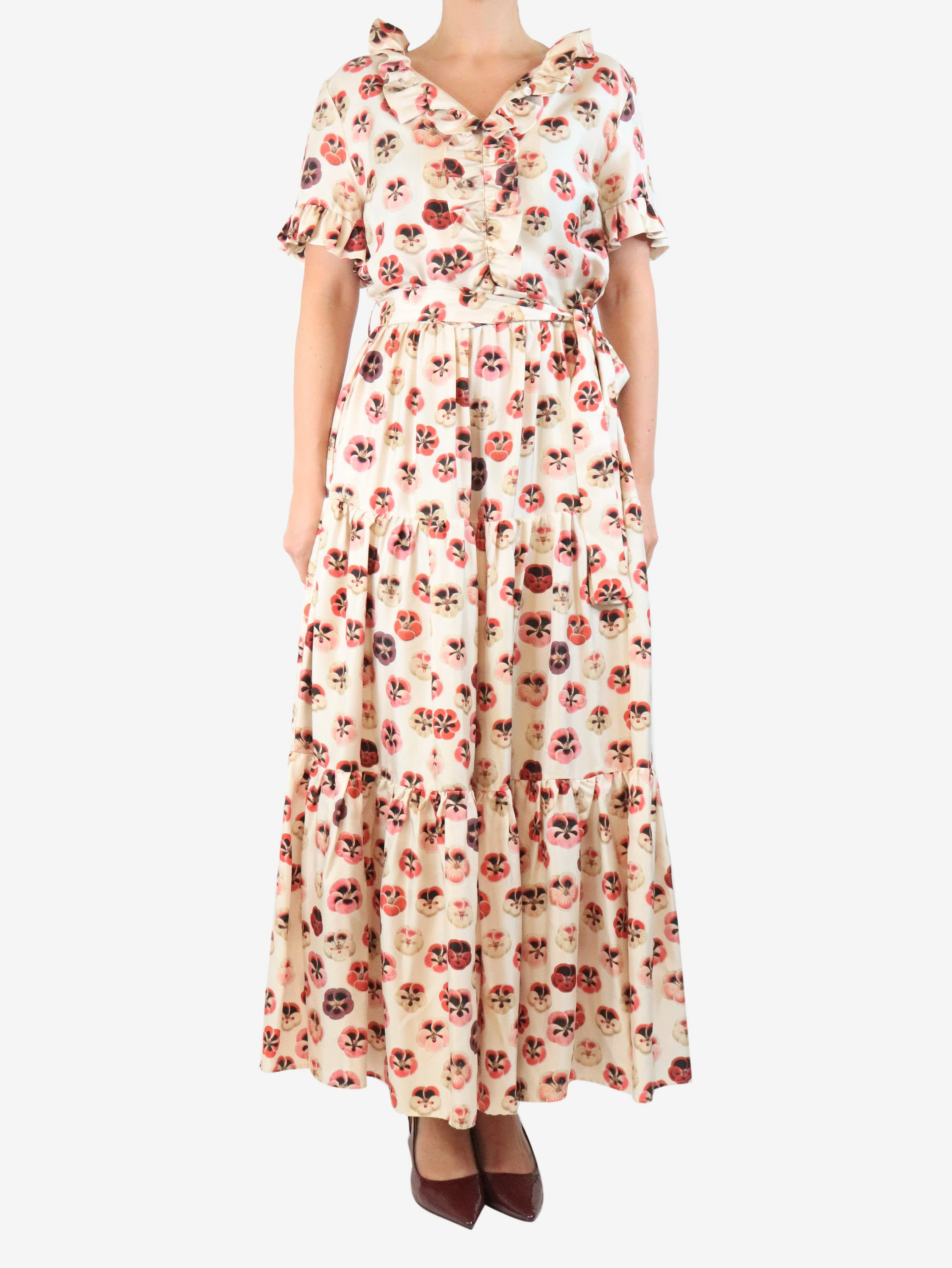 Cream silk long and sassy dress - size M