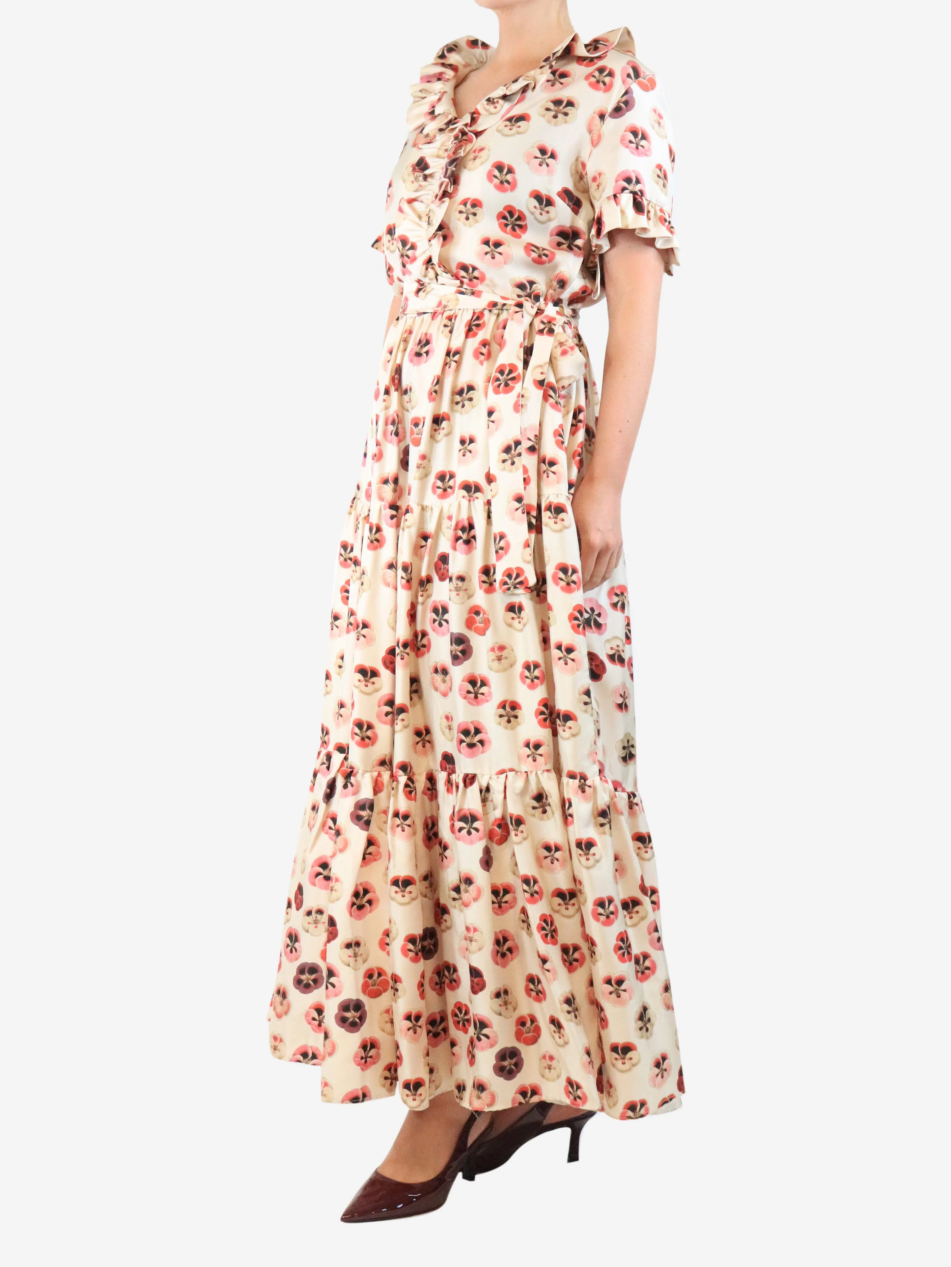 Cream silk long and sassy dress - size M - Image 3