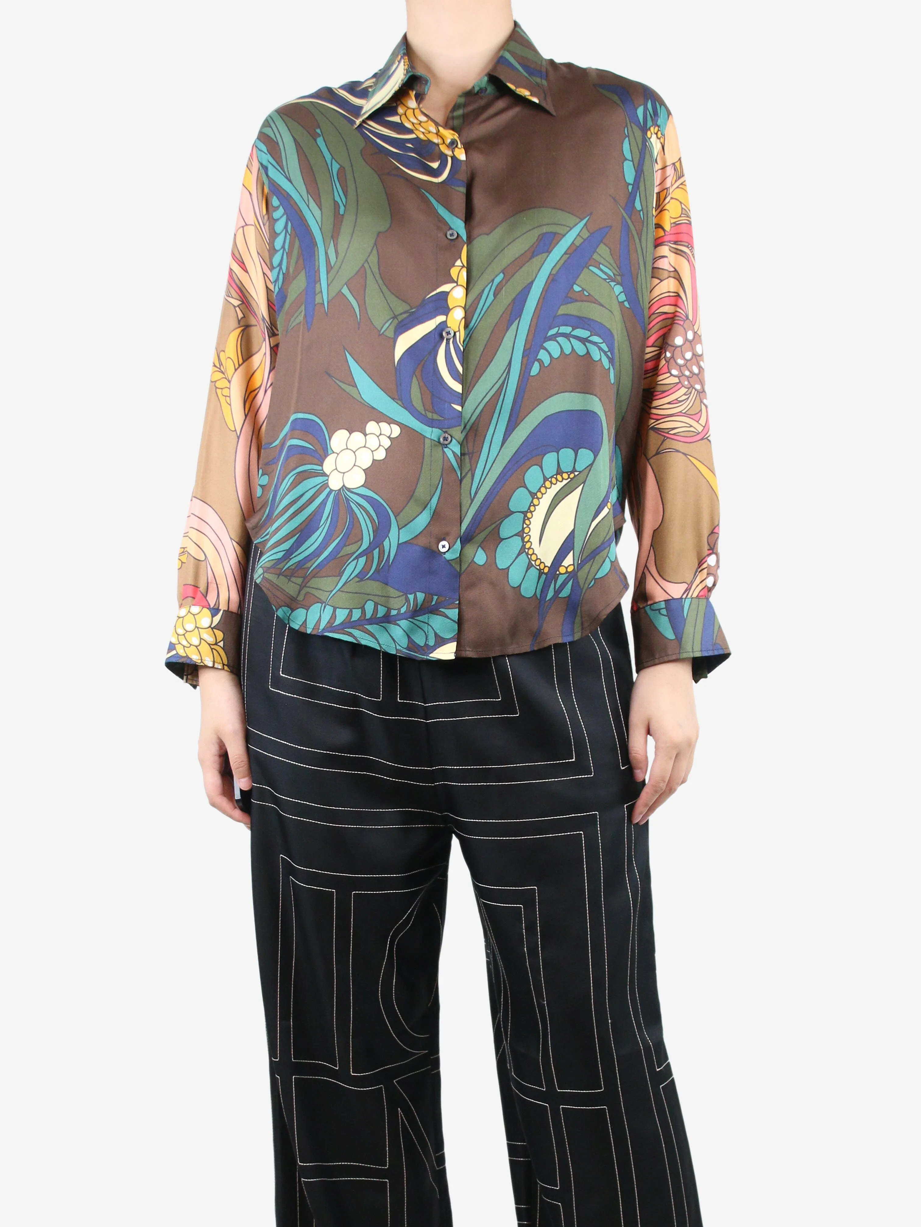Multi silk printed shirt - size UK 10 - Image 3