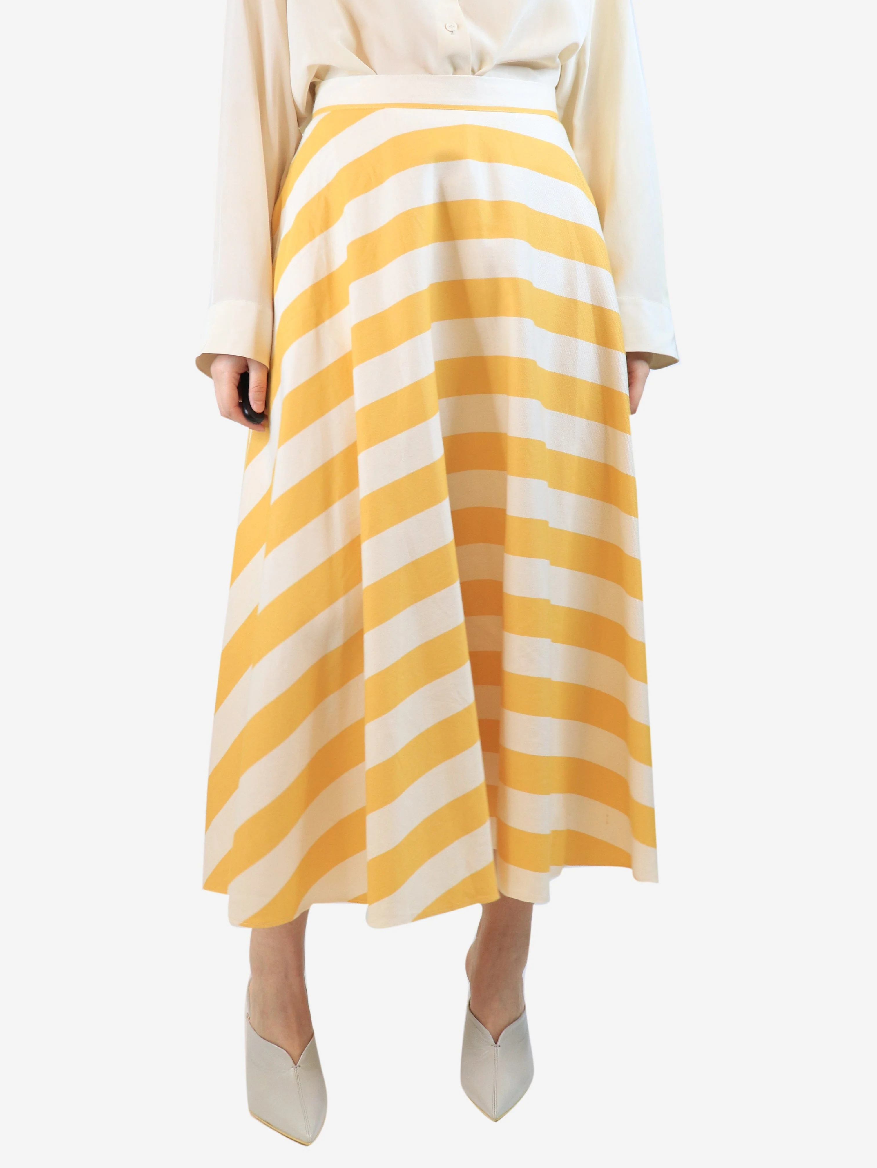 Yellow striped midi skirt - size M
