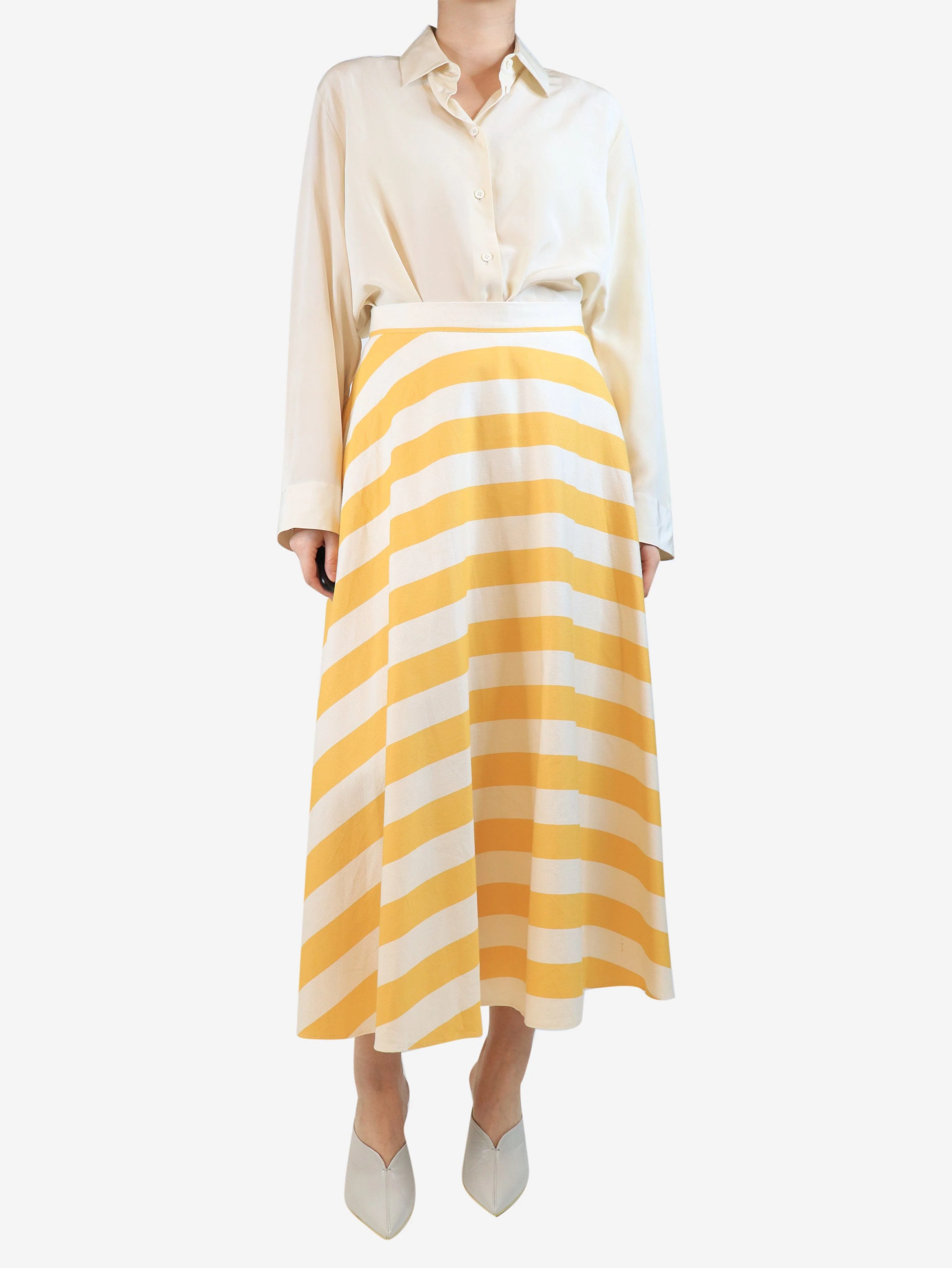 Yellow striped midi skirt - size M - Image 2
