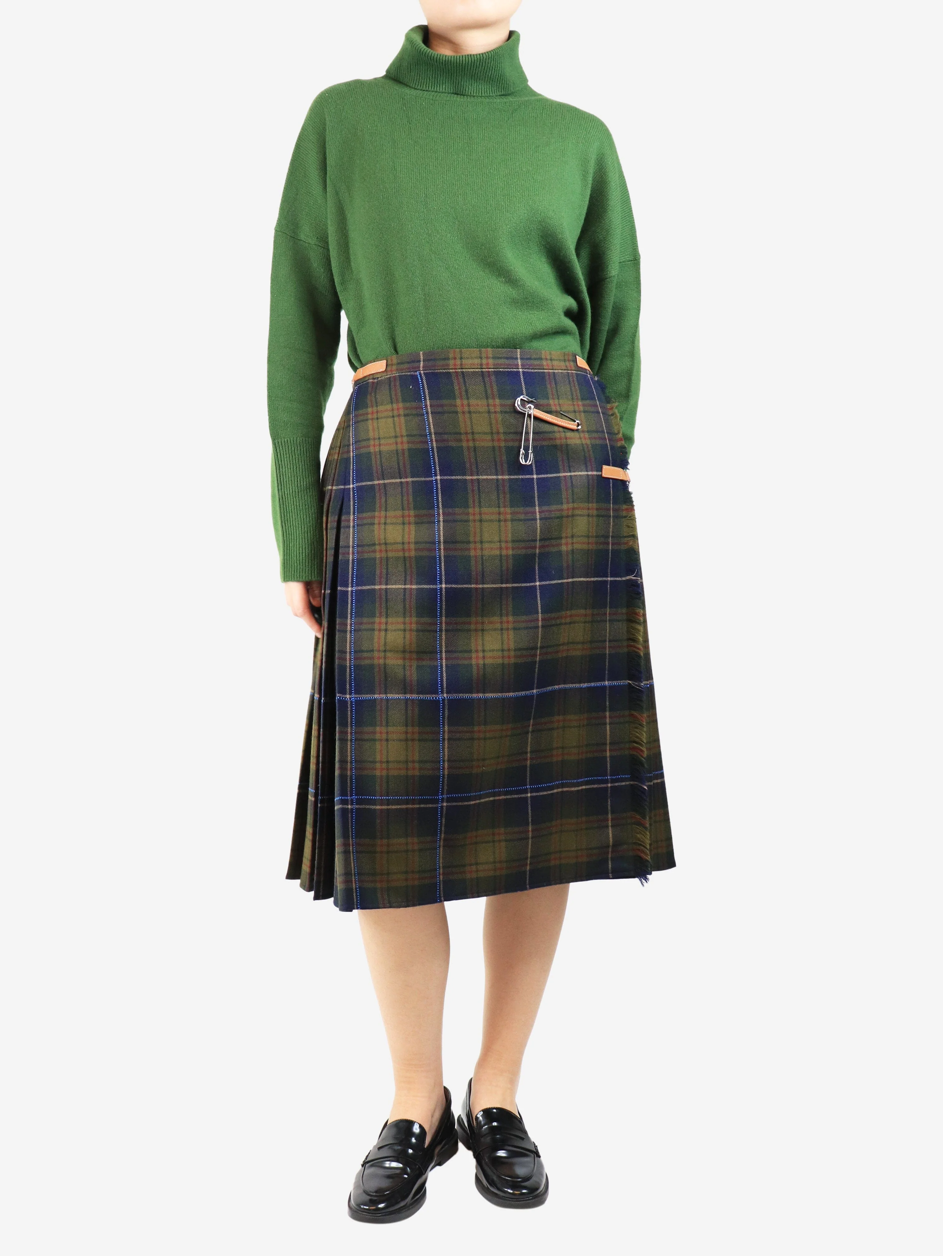 Green tartan pleated kilt - size UK 16 - Image 2