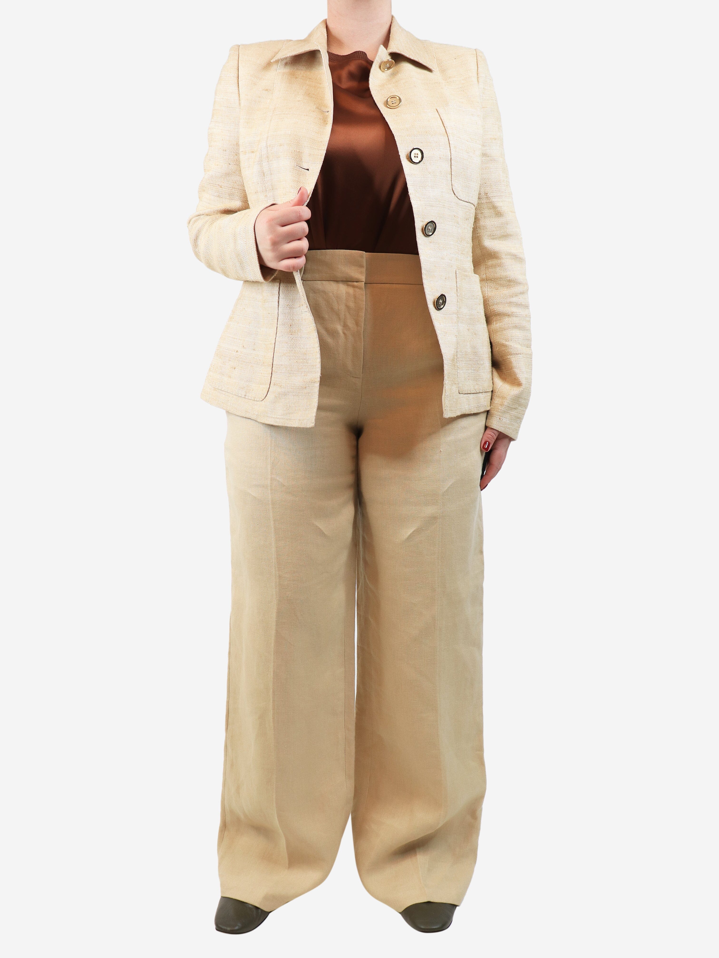 Sand linen suit set - size UK 12 - Image 4