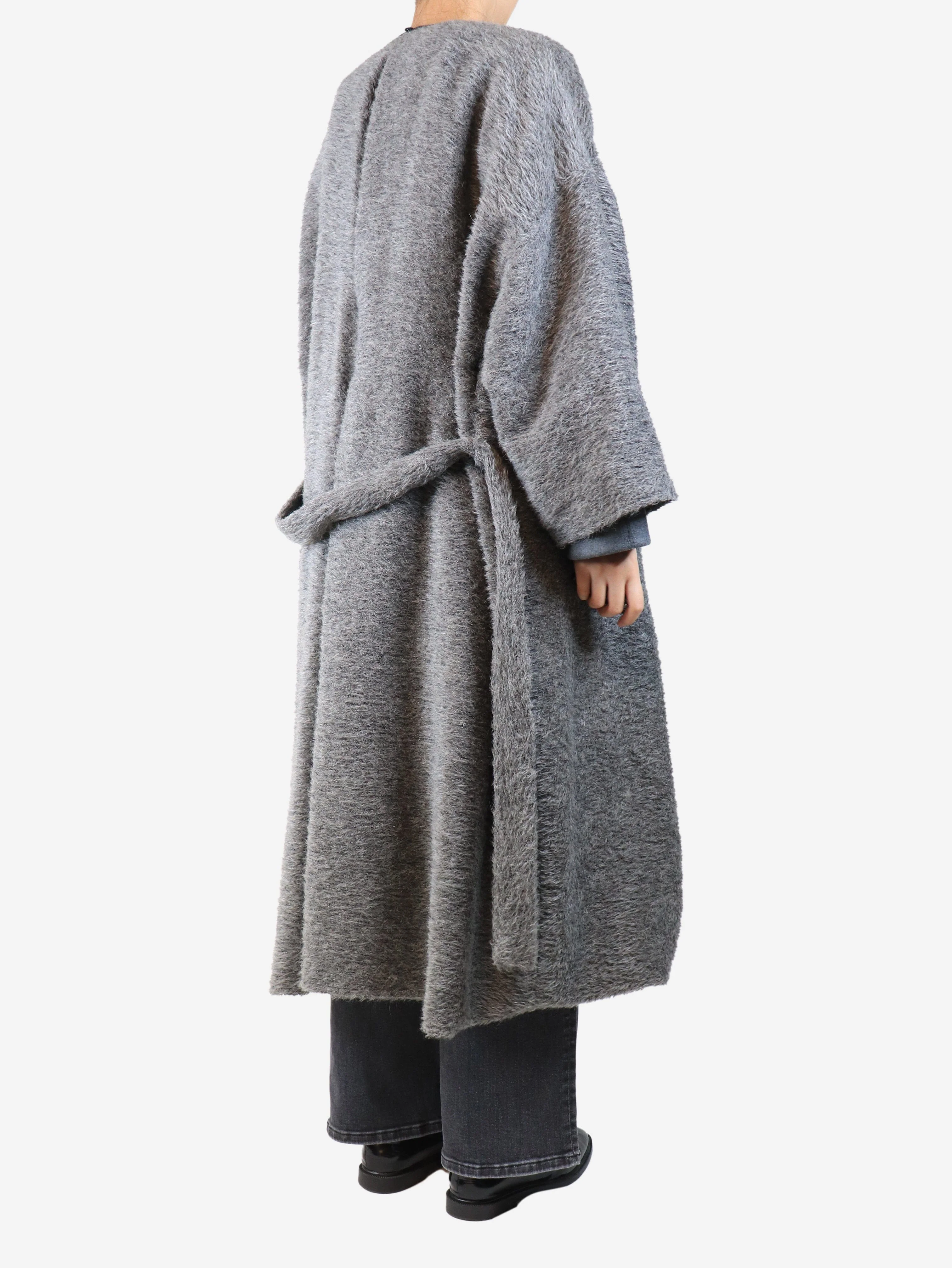 Grey belted alpaca coat - size UK 8 - Image 2