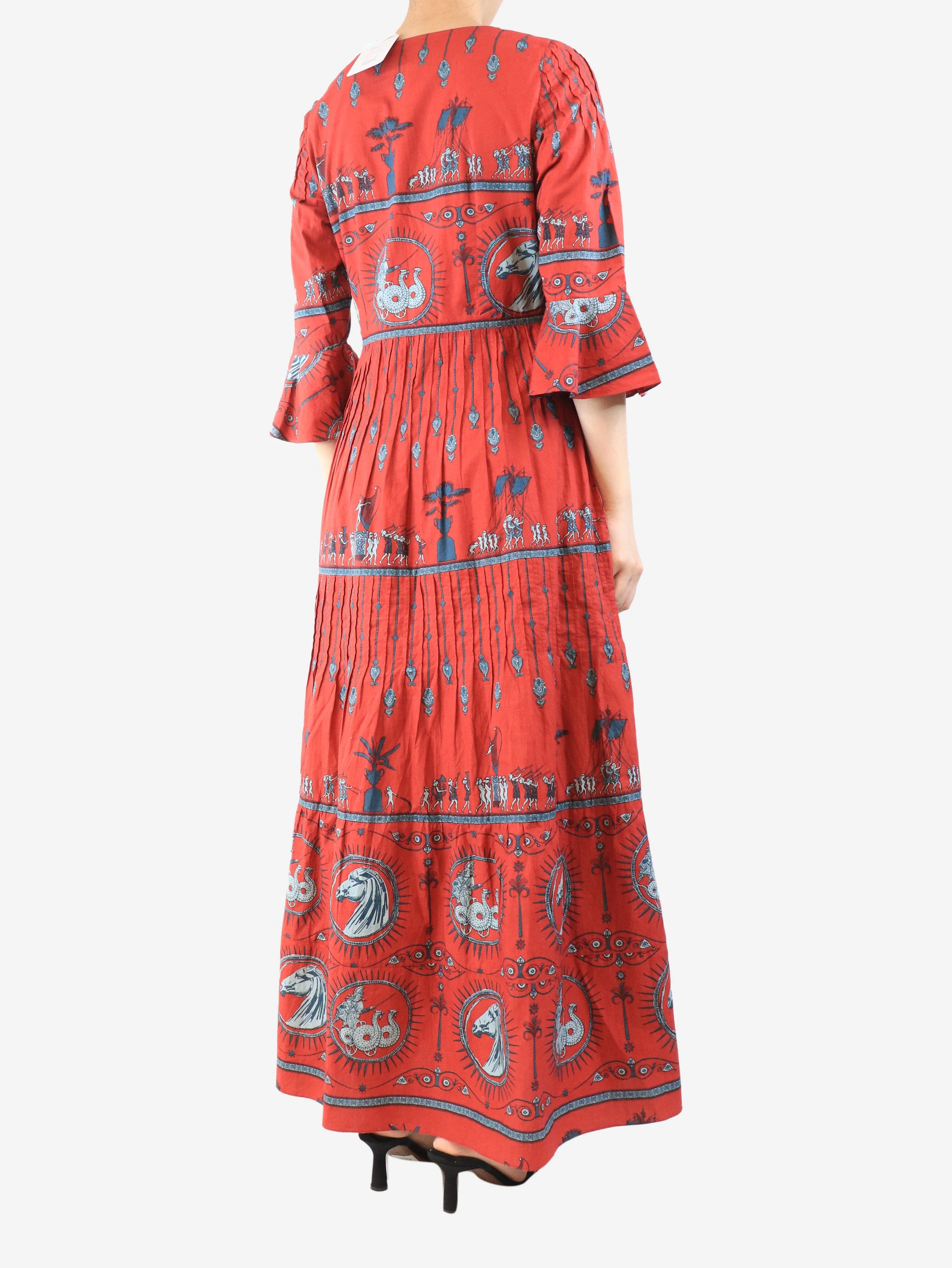 Red cotton printed dress - size UK 10 - Image 2