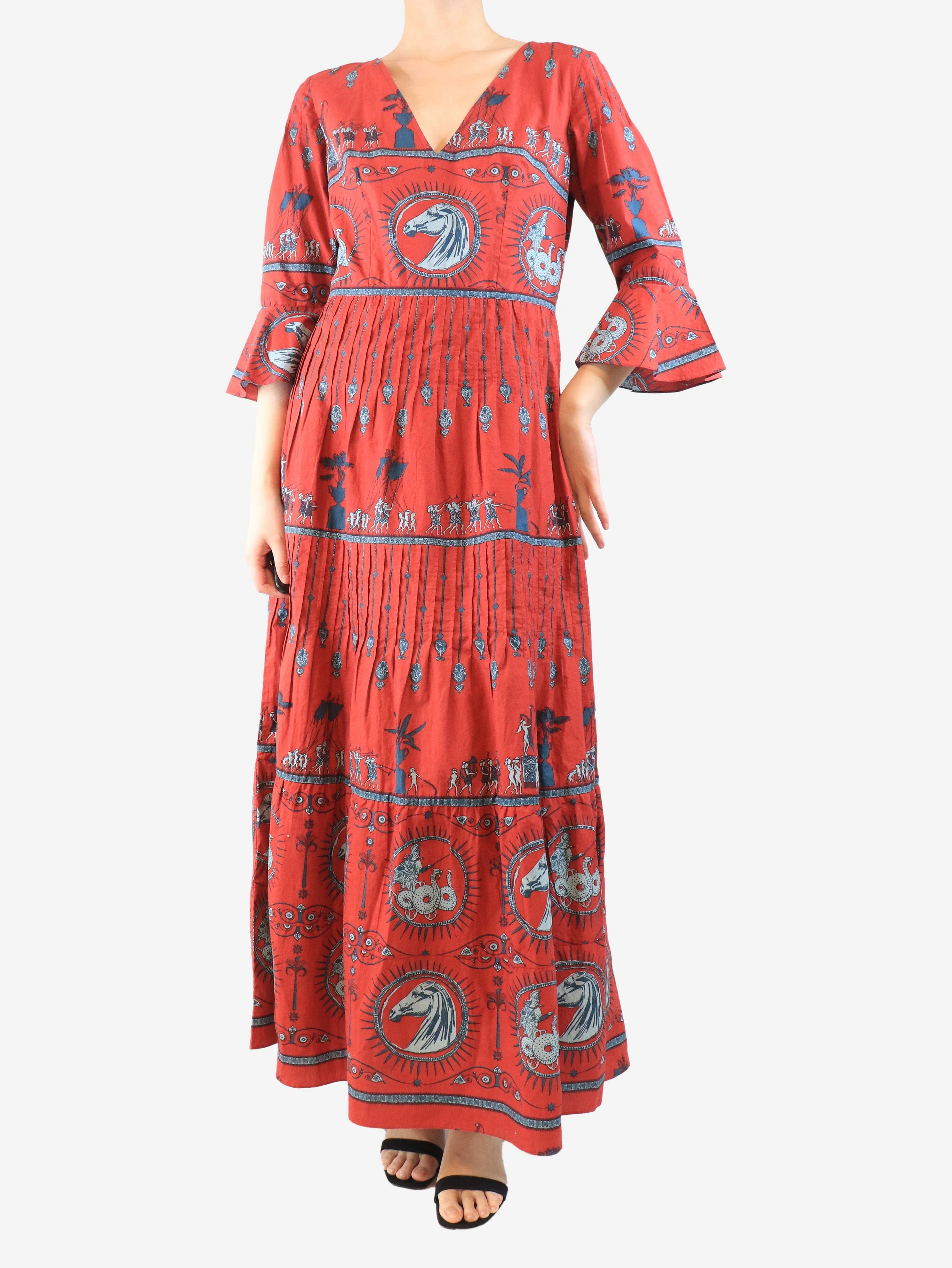 Red cotton printed dress - size UK 10 - Image 3