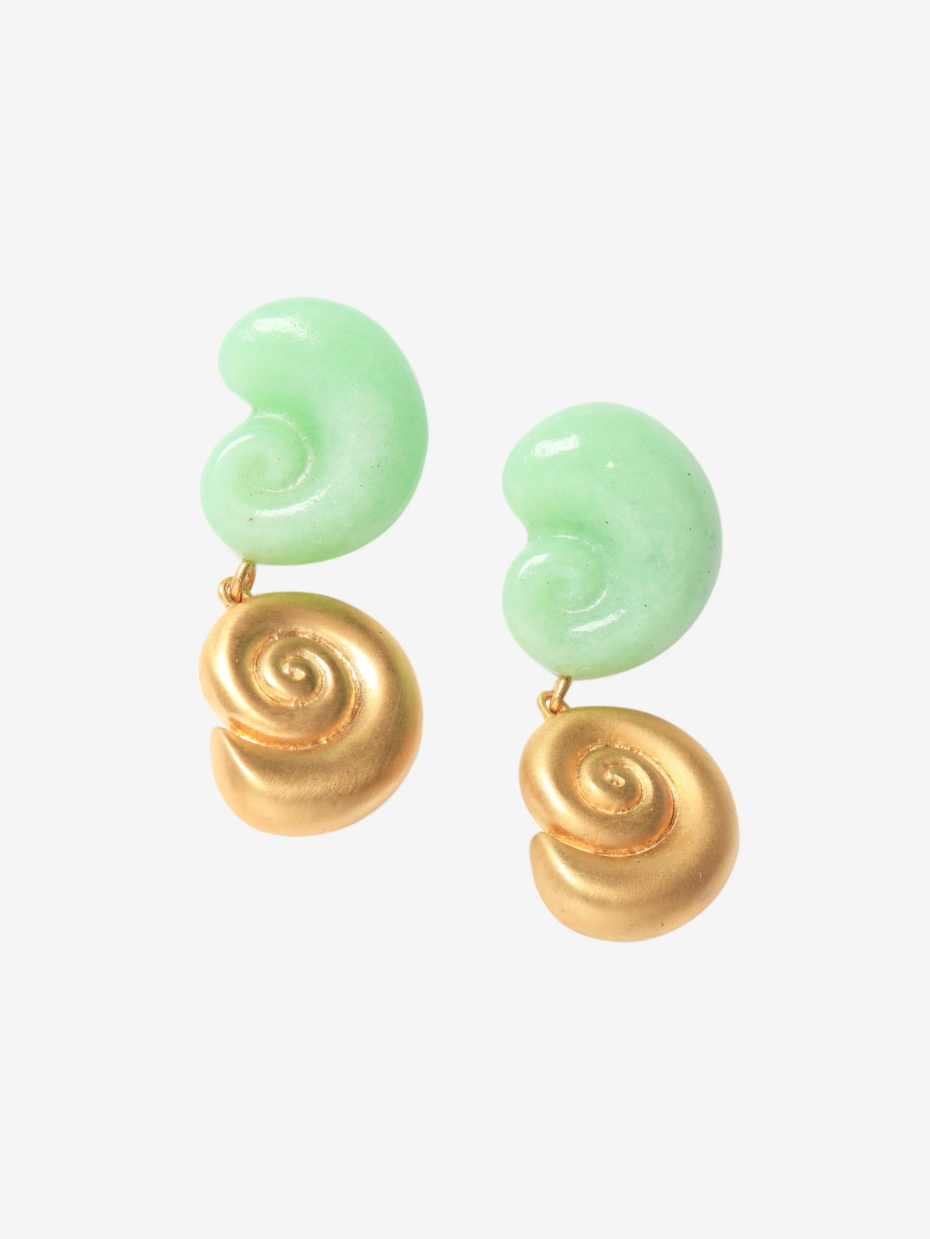 Gold nautilus double-drop earrings