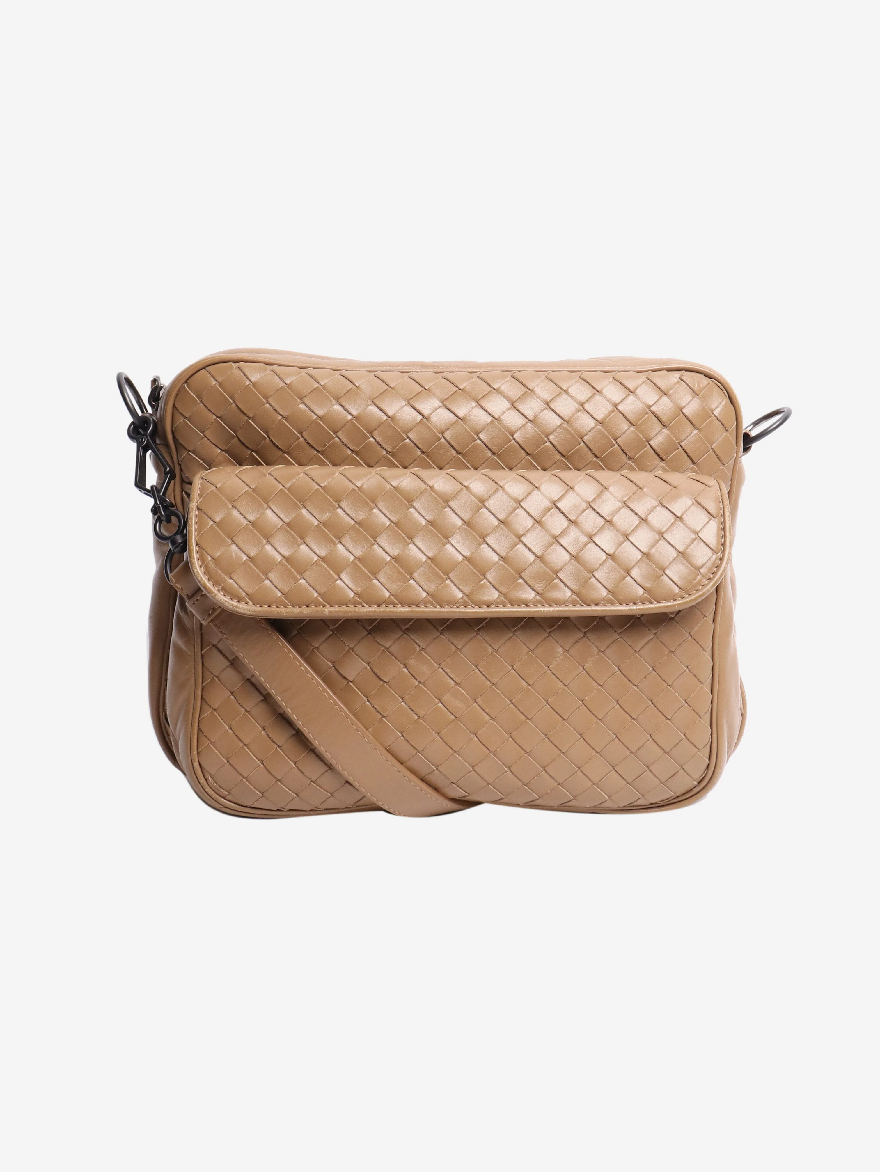 Light brown vintage interwoven camera bag