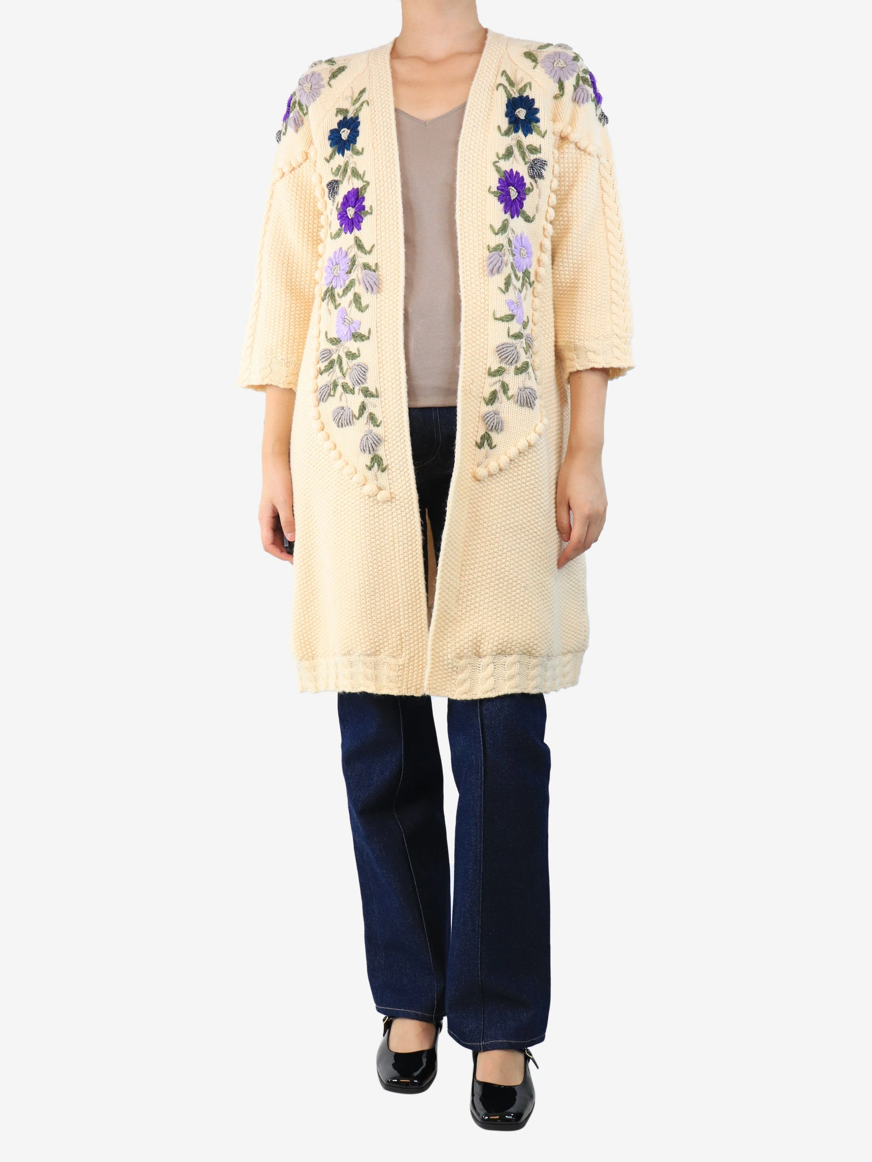 Cream embroidered longline cardigan - size S